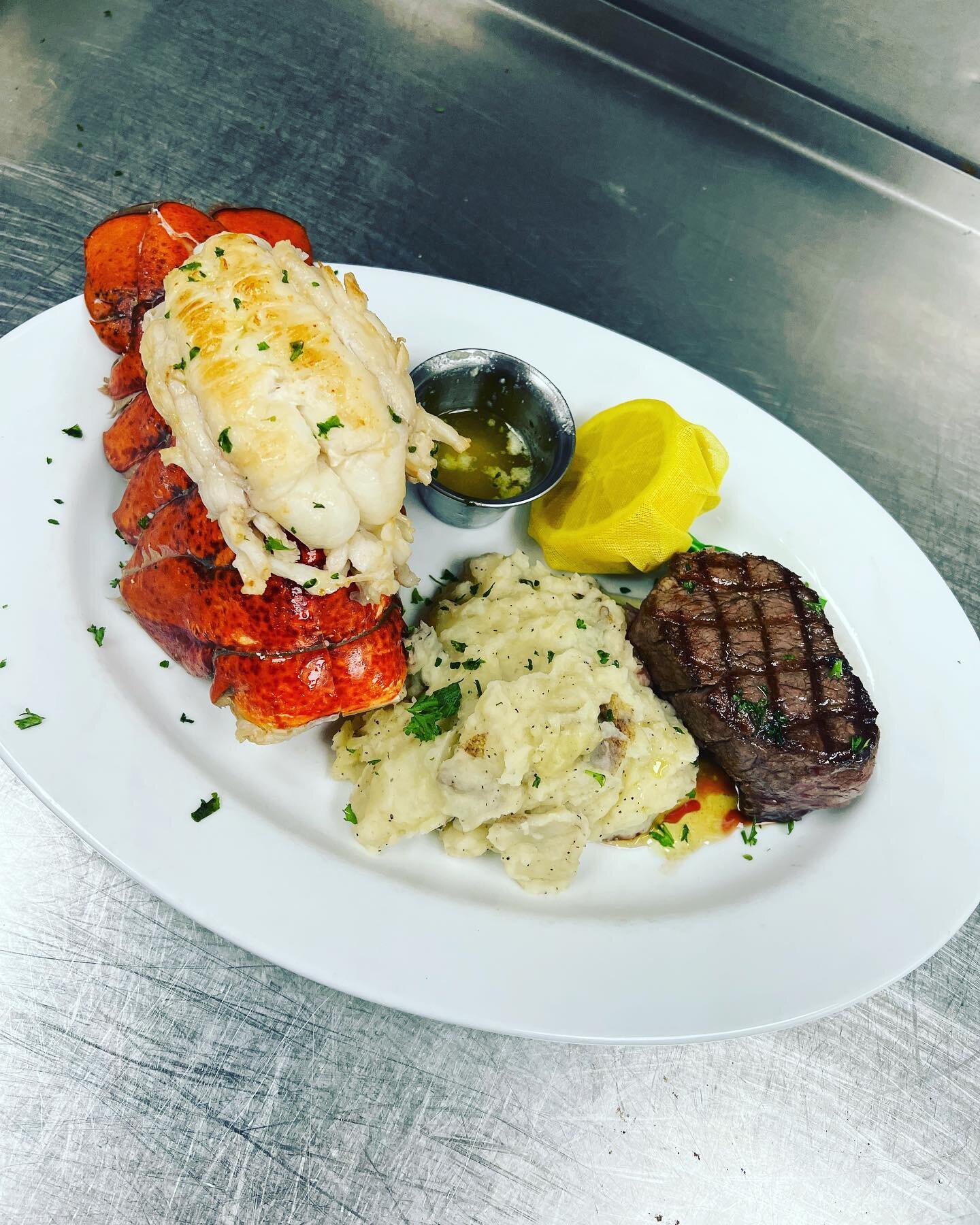 Father&rsquo;s Day weekend special 

Surf &amp; Turf 

&bull;12 oz. Canadian Lobster Tail 
&bull; 8 oz. Filet 
&bull; Garlic Mashed potato&rsquo;s