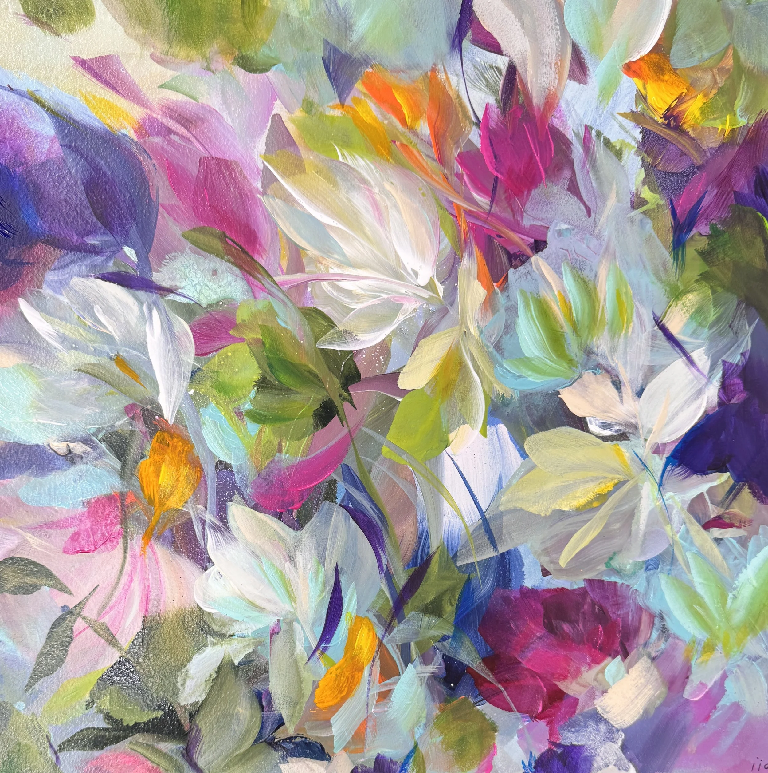 Botanic Reverie No. 7			
16h x 16w in.
Painting on paper
©2025 Jennifer J. L. Jones
Available at Hillary Whitaker Gallery, Ponte Vedra Beach, FL, U.S.