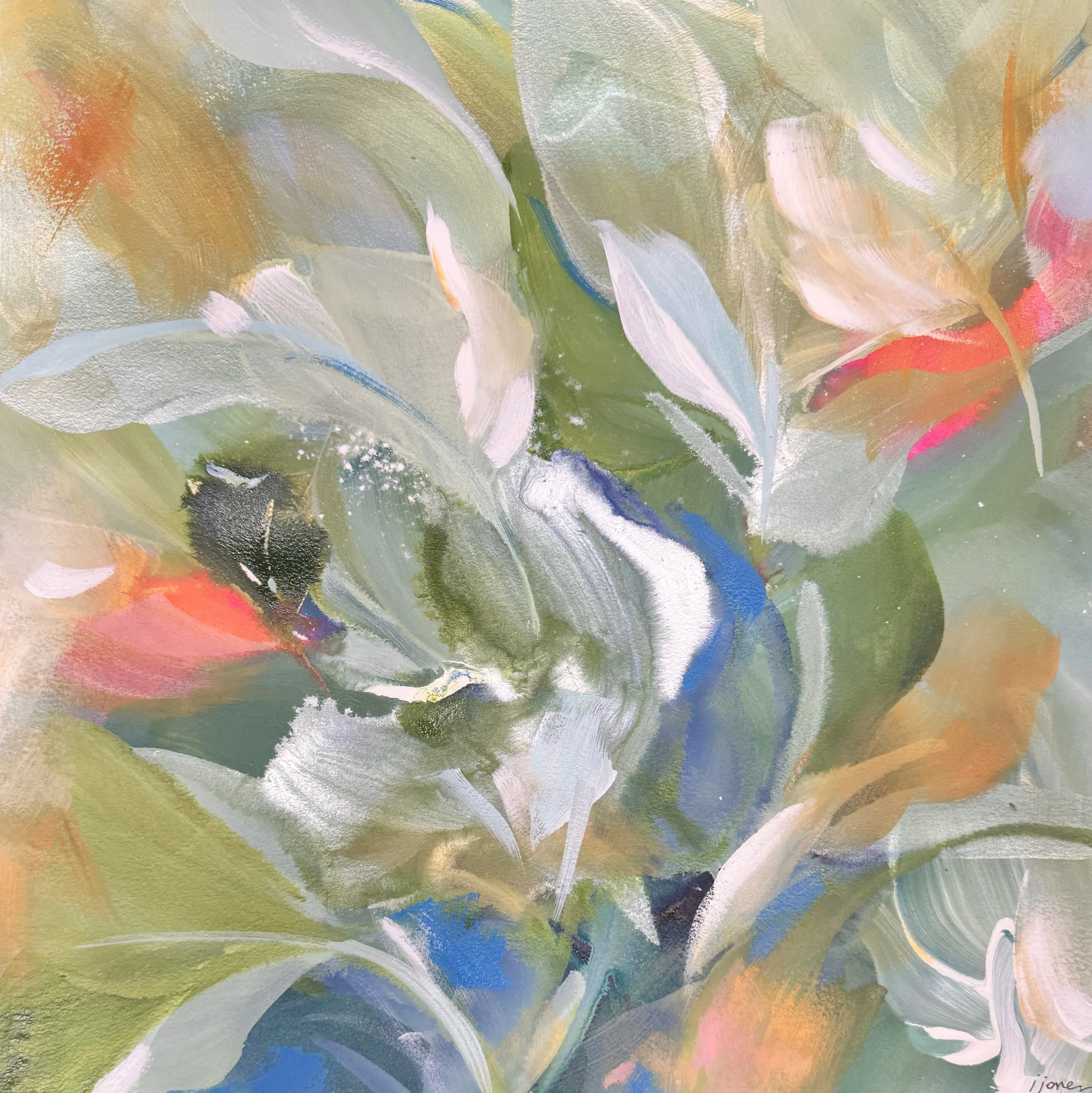 Lunare No. 6			
16h x 16w in.
Painting on paper
©2025 Jennifer J. L. Jones
Available at Hillary Whitaker Gallery, Ponte Vedra Beach, FL, U.S.