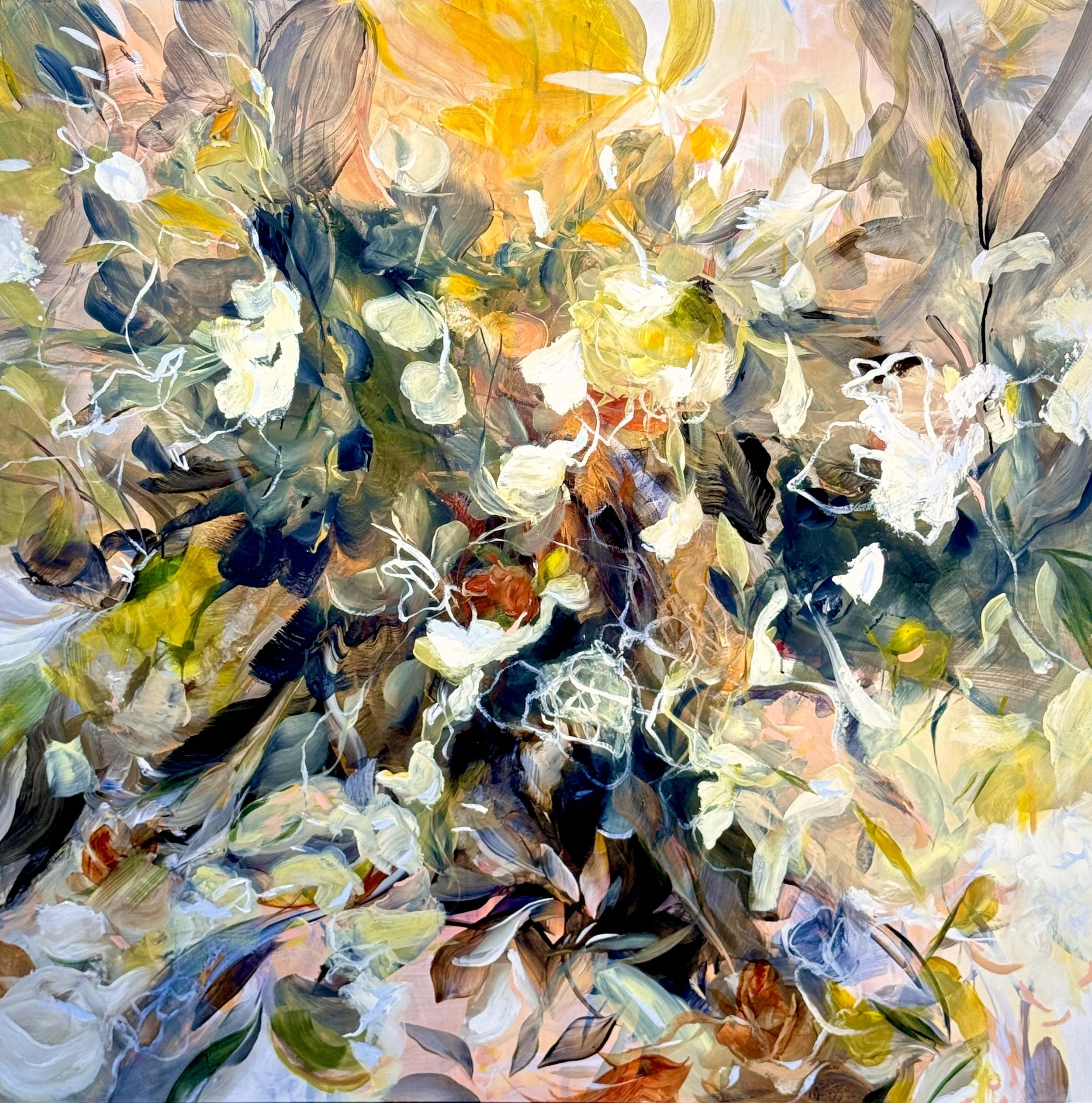 Wilding
48h x 48w in. 
Painting on baltic birch wood panel
©2026 Jennifer J. L. Jones
Available at New River Fine Art, Ft. Lauderdale FL, U.S.