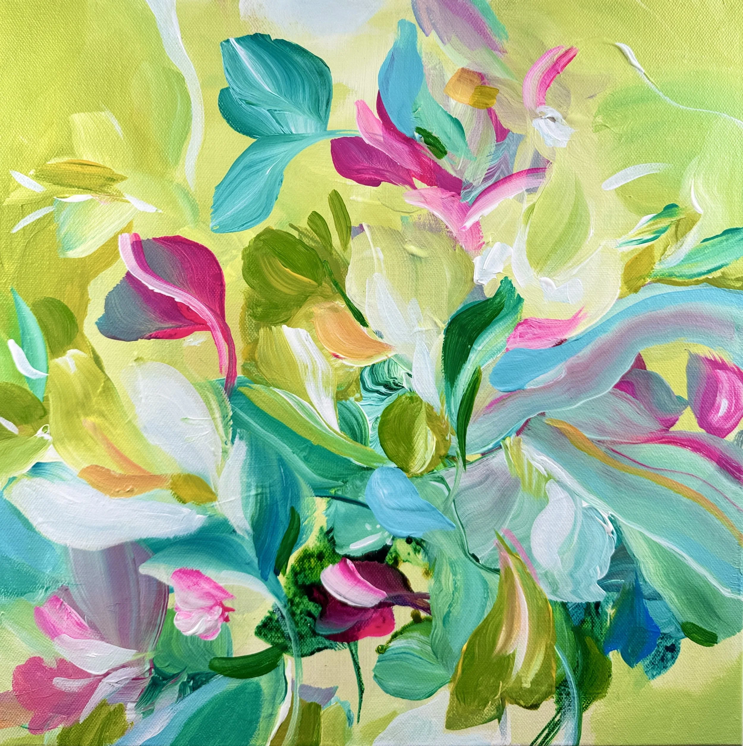 Hope No. 2			
16h x 16w in.
Painting on Canvas, Framed
©2025 Jennifer J. L. Jones
Available at Hillary Whitaker Gallery, Ponte Vedra Beach, FL, U.S.