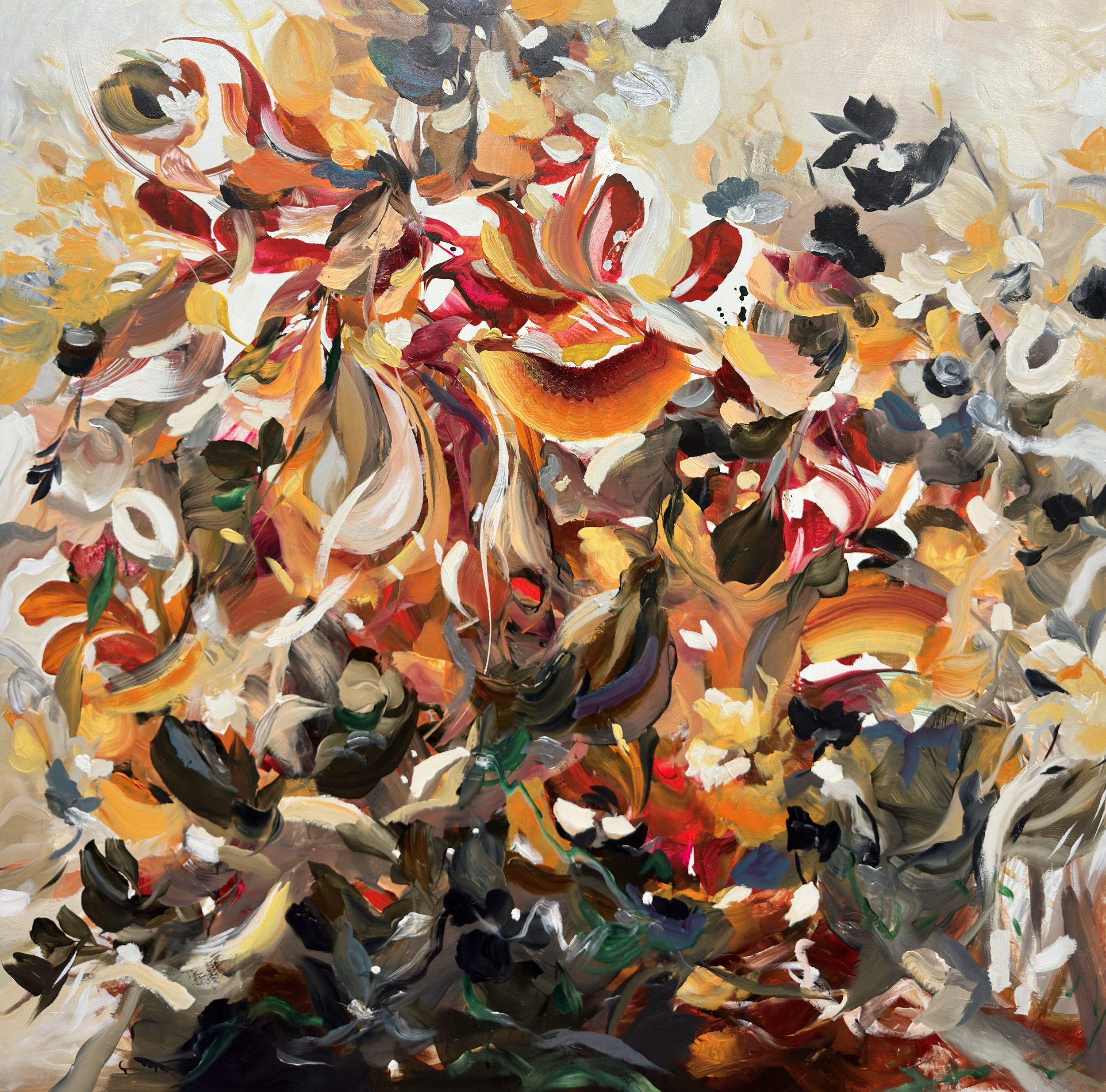 "Beline" 60”H x 60”W Painting on baltic birch wood panel ©2024 Jennifer J L Jones Available at New River Fine Art, Ft. Lauderdale, Florida, U.S