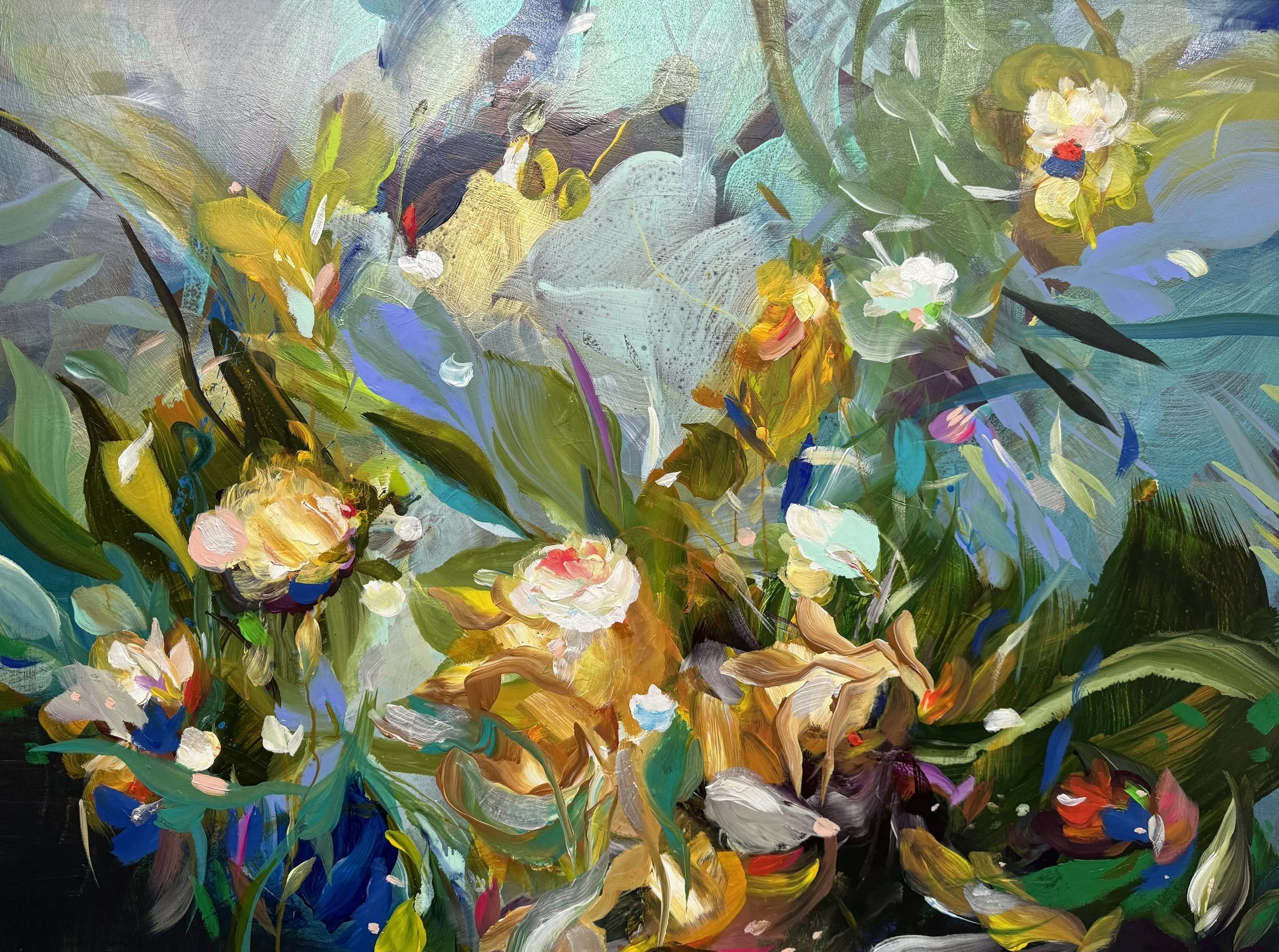 "Tanoti II" 30”H x 40”W Painting on baltic birch wood panel ©2024 Jennifer J L Jones Available at New River Fine Art, Ft. Lauderdale, Florida, U.S 