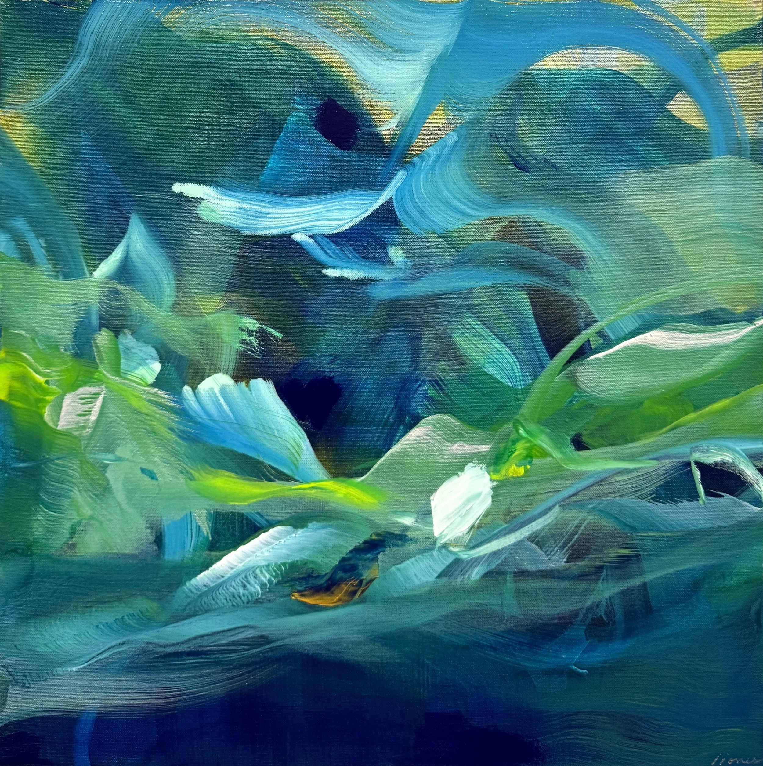 “Vaitiare II”  20”H x 20”W Painting on Stretched Linen ©2024 Jennifer J. L. Jones  
SOLD

