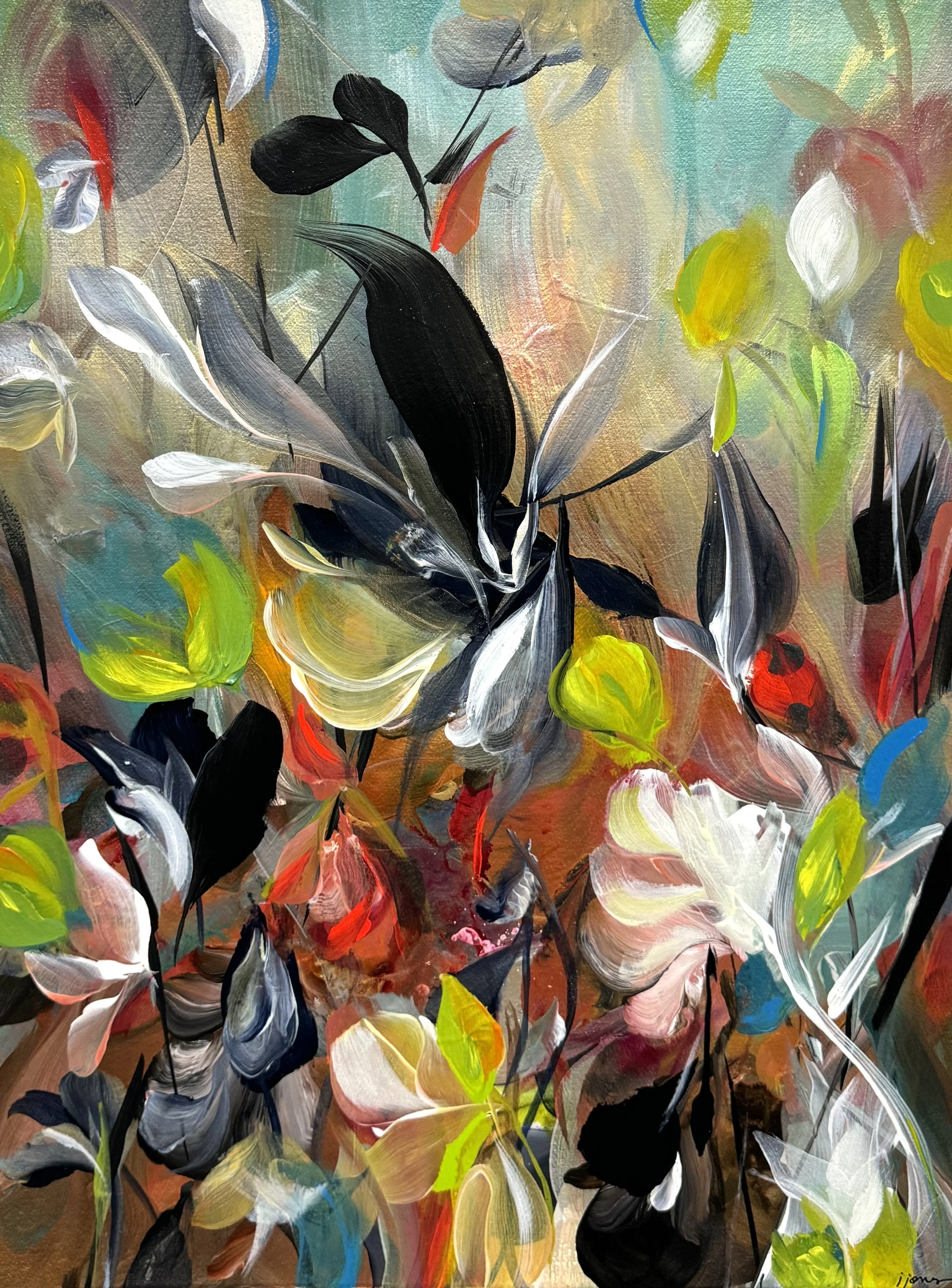 "Cardinals Overture II" 30”H x 22”W Painting on paper ©2024 Jennifer J L Jones 
SOLD
