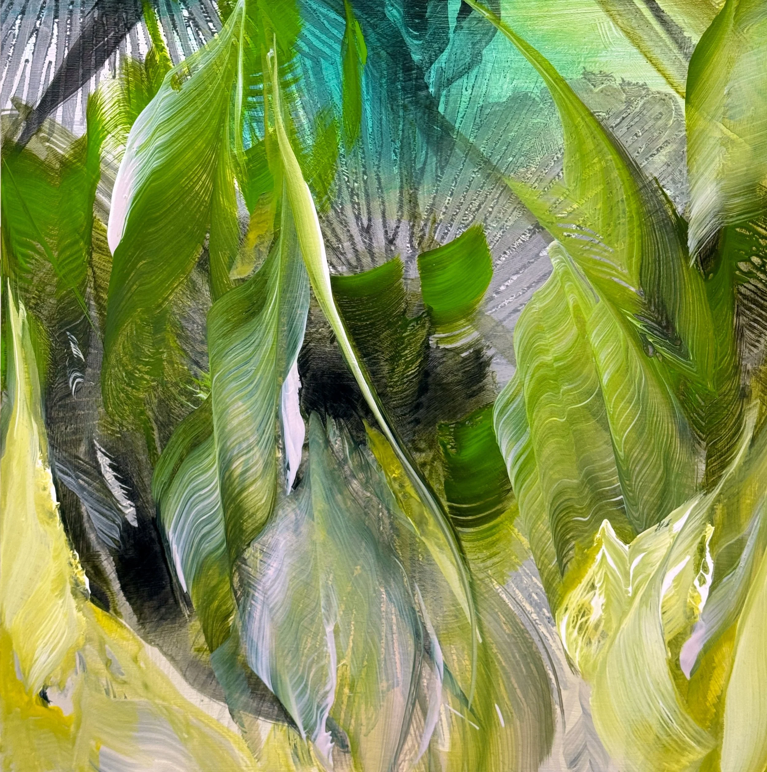 Thrum No.3
24h x 24w in. 
Painting on baltic birch wood panel
©2026 Jennifer J. L. Jones
Available at New River Fine Art, Ft. Lauderdale FL, U.S.