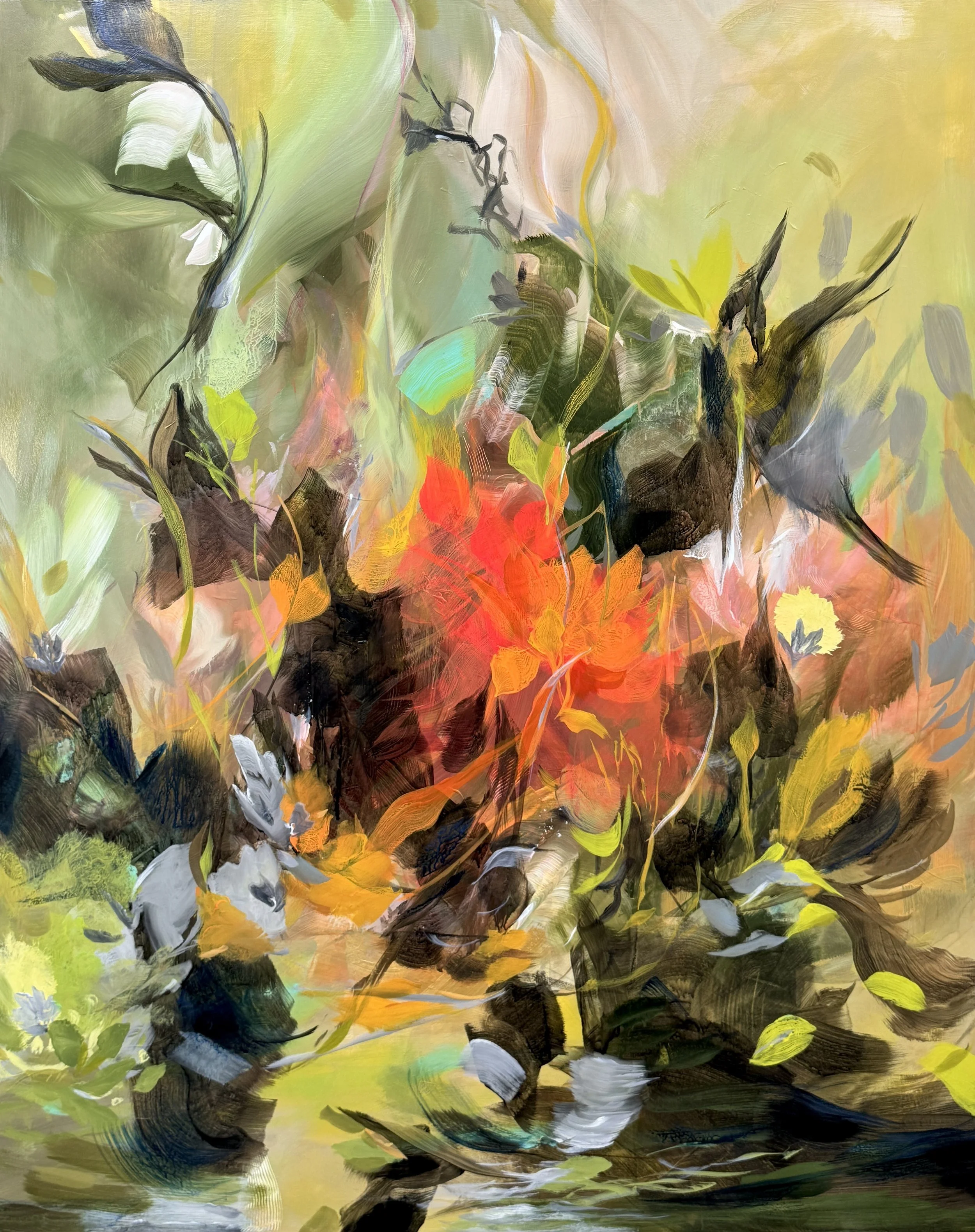 Of Wings and Time
60h x 48w in. 
Painting on baltic birch wood panel
©2026 Jennifer J. L. Jones
Available at New River Fine Art, Ft. Lauderdale FL, U.S.