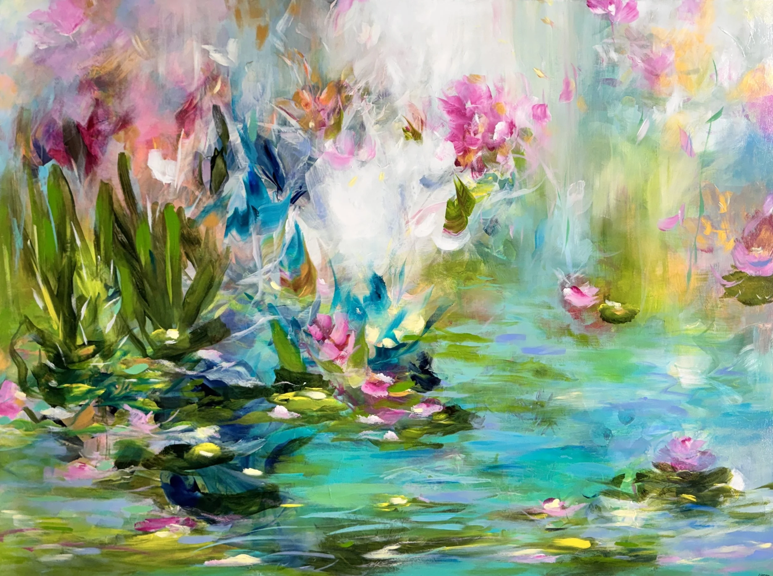 Water Light			
54h x 72w in.
Painting on Baltic Birch Wood 
©2025 Jennifer J. L. Jones
Available at Hillary Whitaker Gallery, Ponte Vedra Beach, FL, U.S.