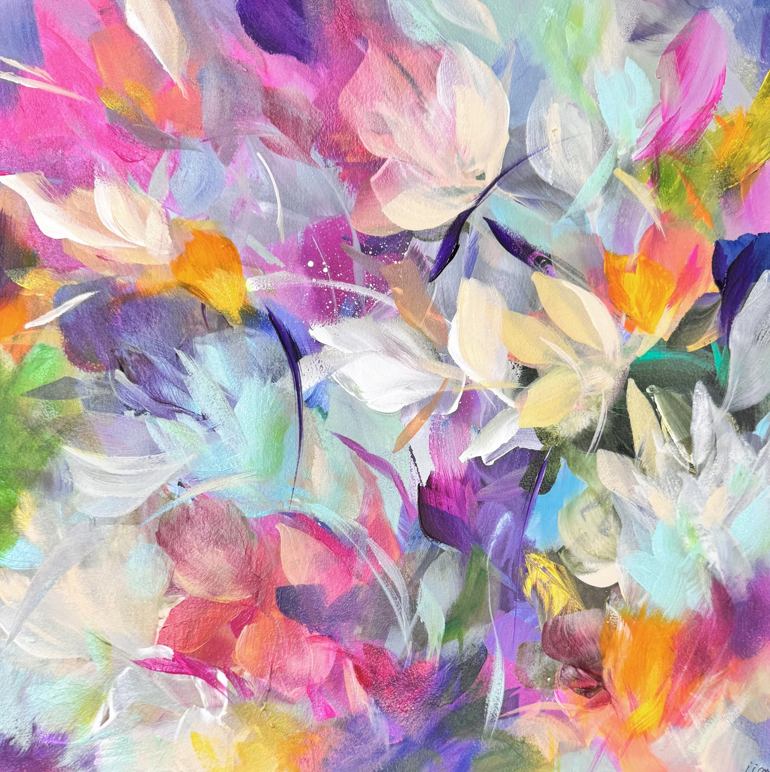 Botanic Reverie No. 6			
16h x 16w in.
Painting on paper
©2025 Jennifer J. L. Jones
Available at Hillary Whitaker Gallery, Ponte Vedra Beach, FL, U.S.