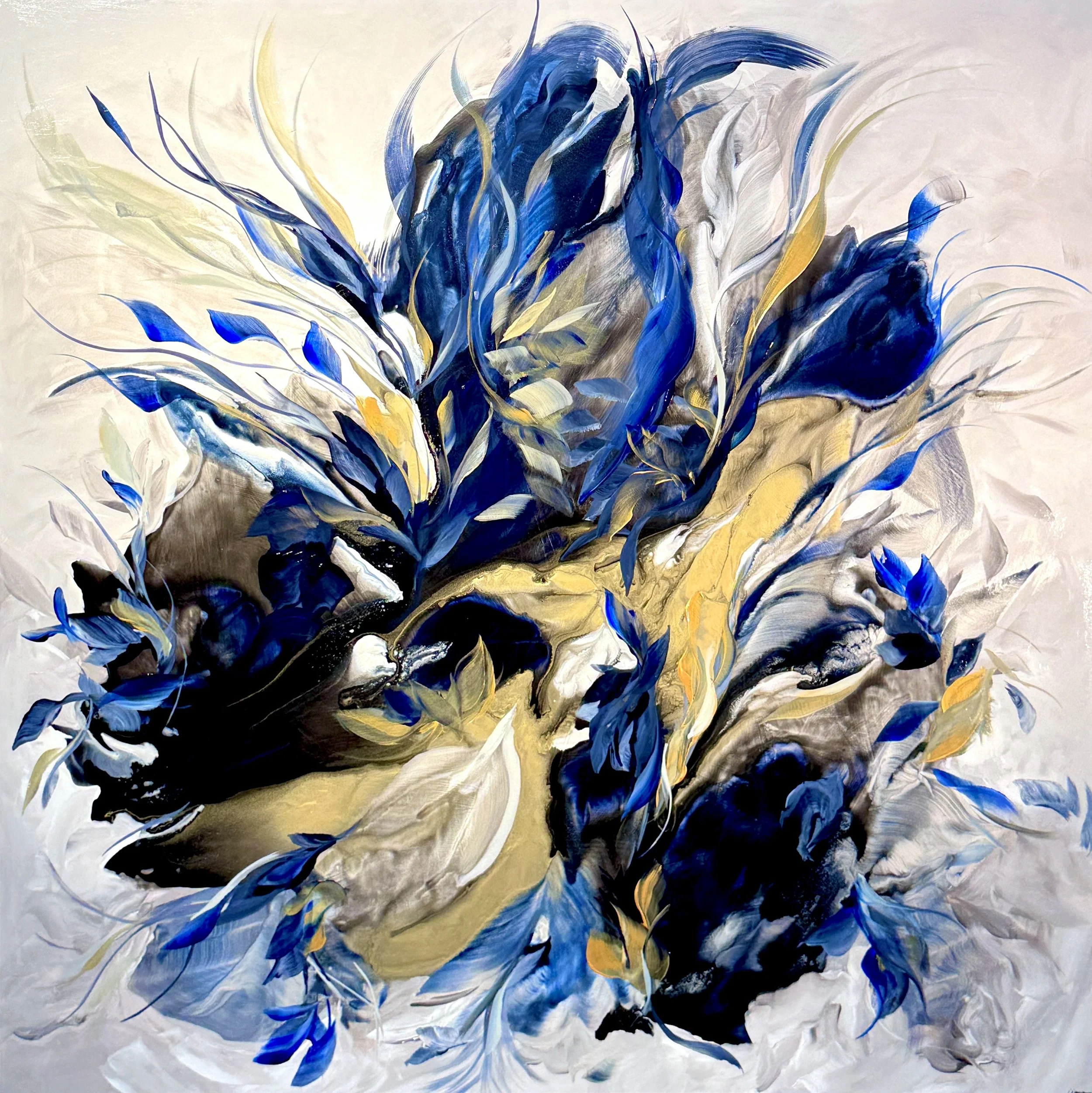 Avian
48h x 48w in. 
Painting on baltic birch wood panel
©2026 Jennifer J. L. Jones
Available at New River Fine Art, Ft. Lauderdale FL, U.S.