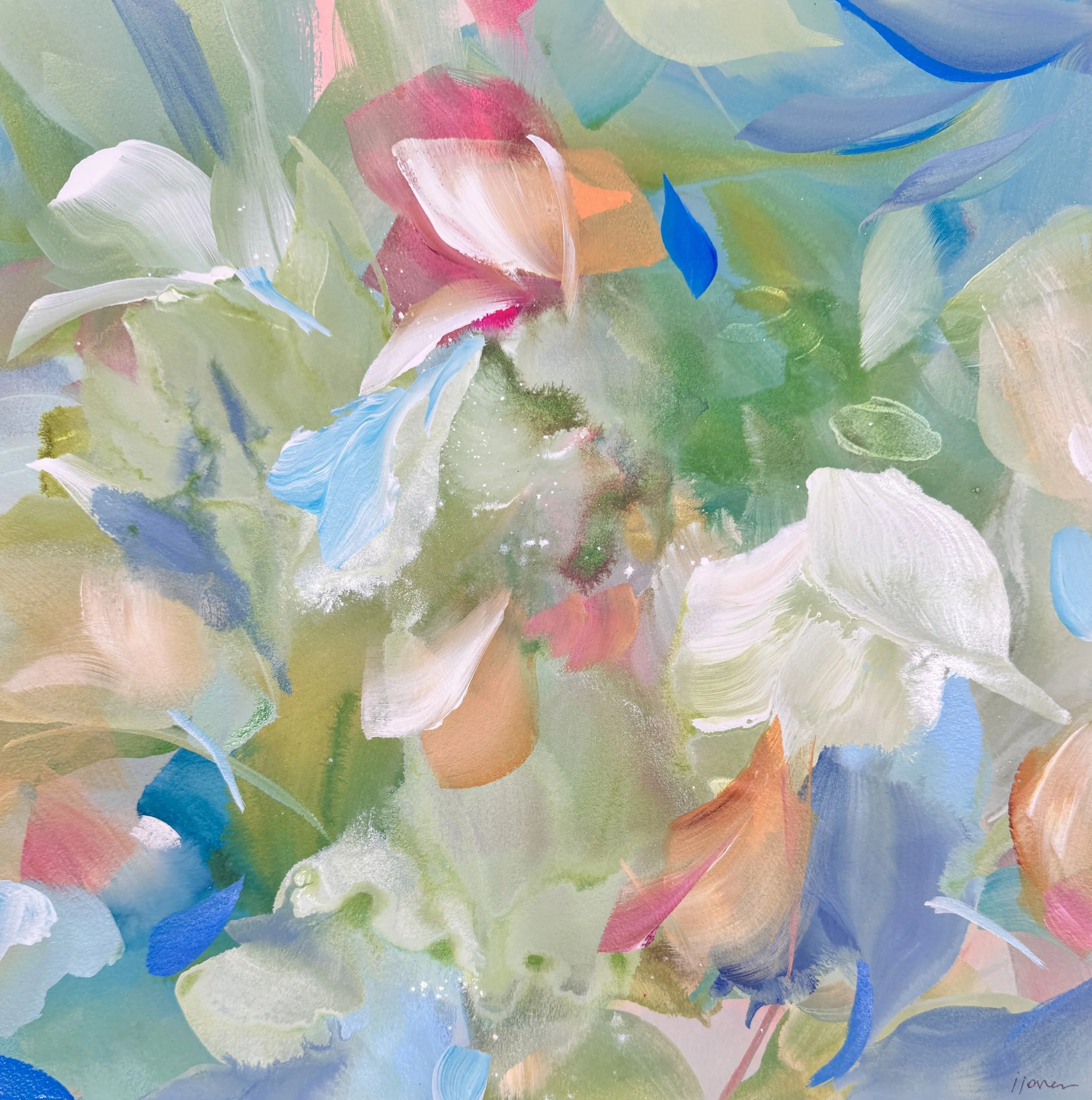 Lunare No. 2			
16h x 16w in.
Painting on paper
©2025 Jennifer J. L. Jones
Available at Hillary Whitaker Gallery, Ponte Vedra Beach, FL, U.S.