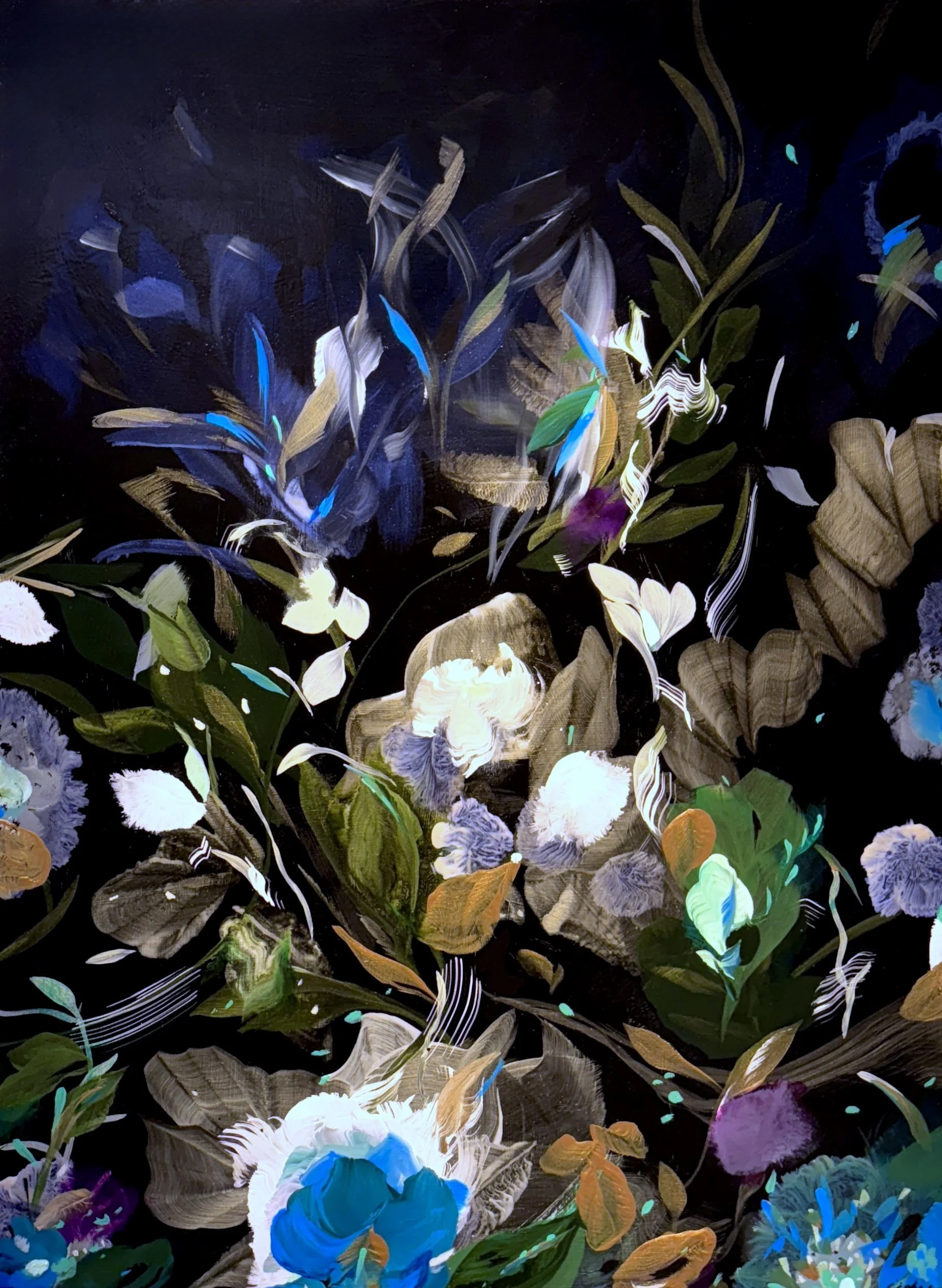 Their Song Mingles With The Moonlight No.2
30 h x 22 w in.
Painting on baltic birch wood panel
©2025 Jennifer J. L. Jones
Available at Gallery 1871, Chicago, IL