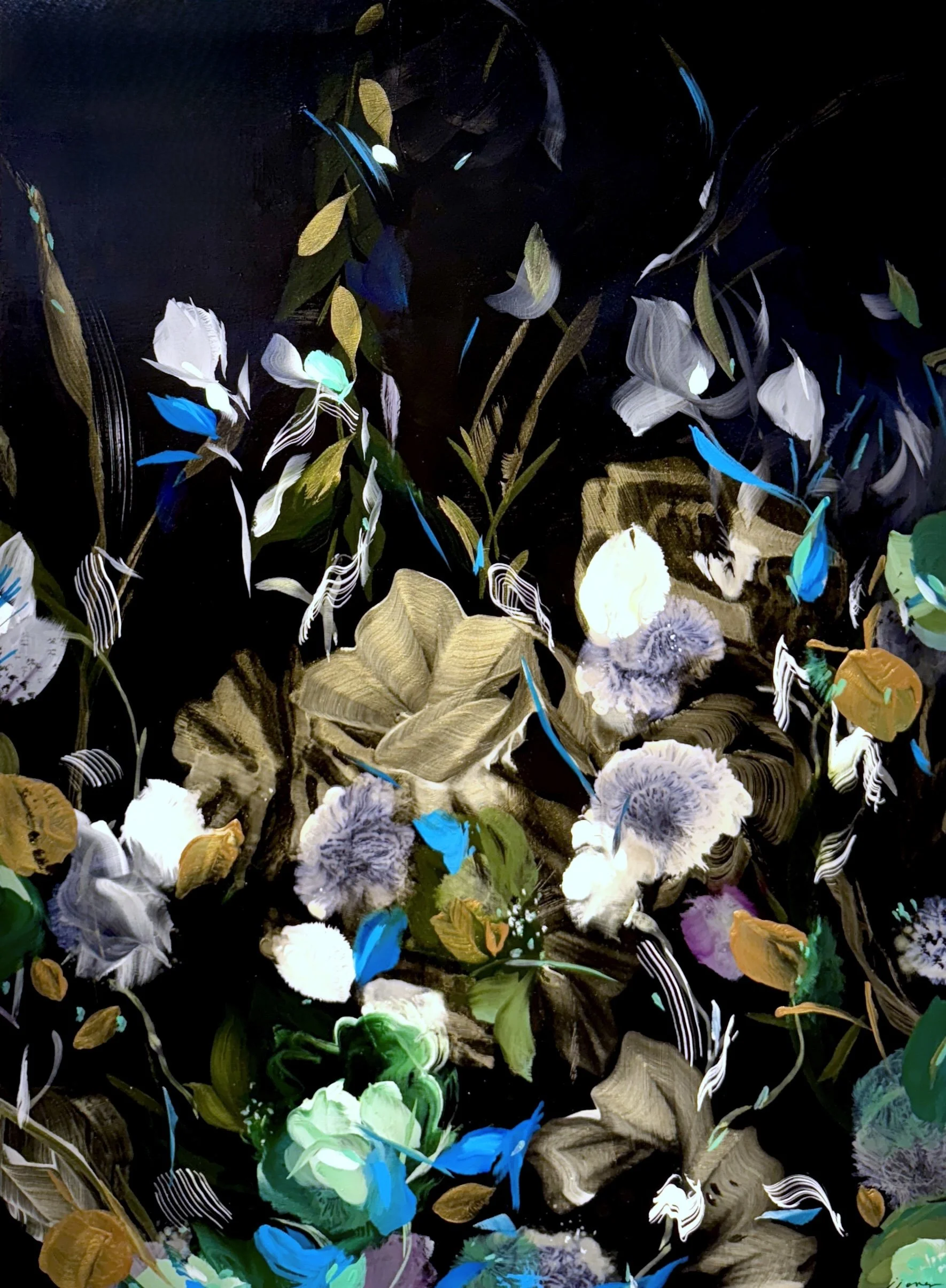 Their Song Mingles With The Moonlight No.1
30 h x 22 w in.
Painting on baltic birch wood panel
©2025 Jennifer J. L. Jones
Sold