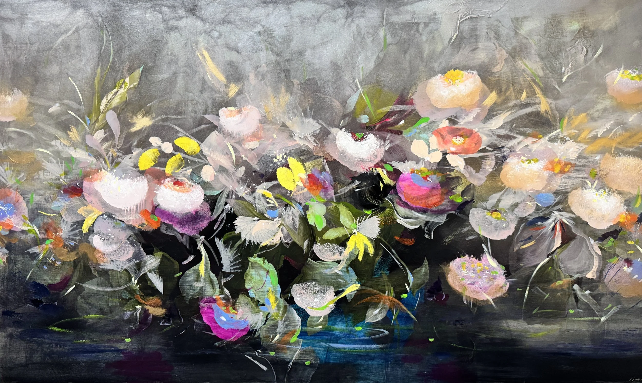 Alchemy
36h x 60w in. 
Painting on baltic birch wood panel
©2025 Jennifer J. L. Jones
Available at New River Fine Art, Ft. Lauderdale FL, U.S.