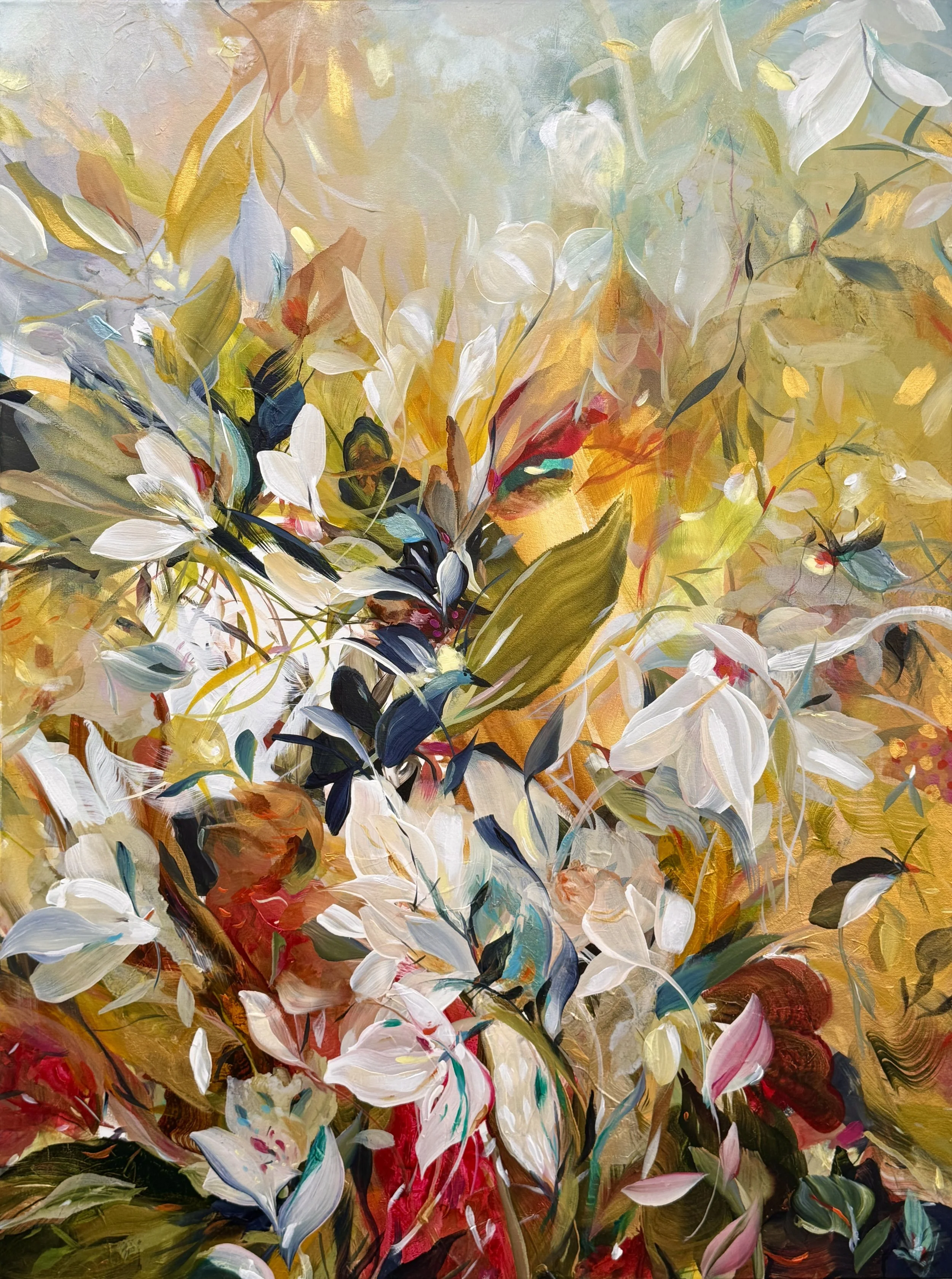 Little Bird
48 h x 36 w in.
121.92 x 91.44 cm
Painting on canvas 
©️2025 Jennifer J. L. Jones 
Available at Noon Powell Fine Art, London, U.K.