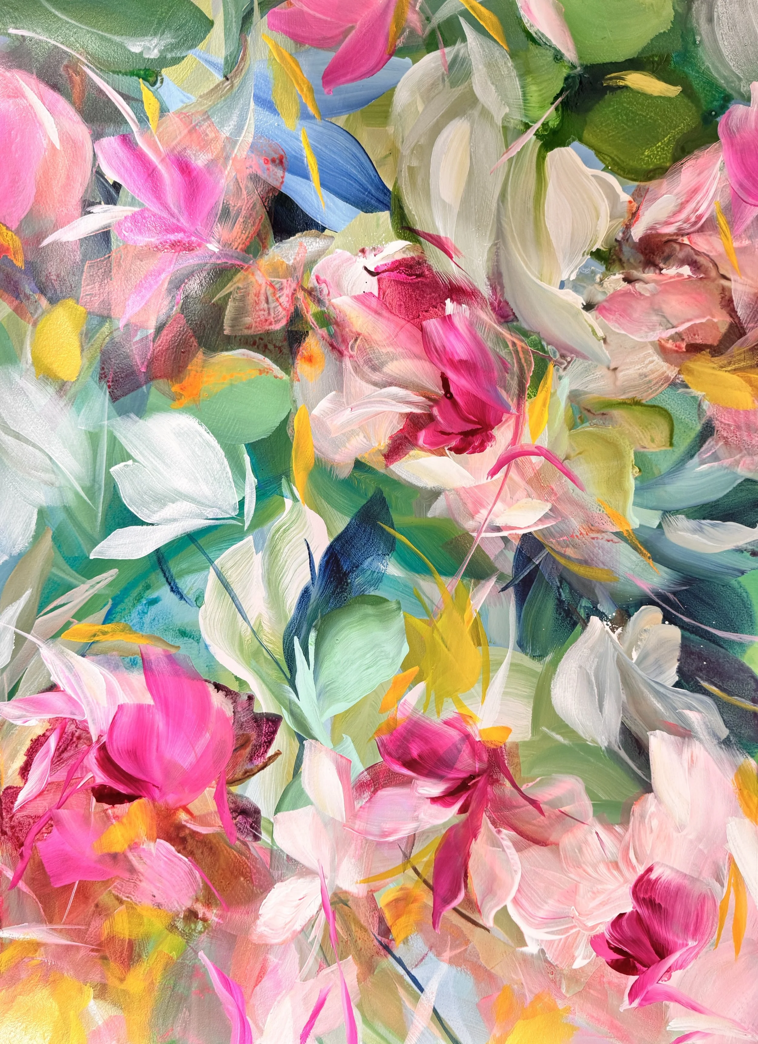 Caelora No. 5			
30h x 22.5w in.
Painting on paper
©2025 Jennifer J. L. Jones
Available at Hillary Whitaker Gallery, Ponte Vedra Beach, FL, U.S.