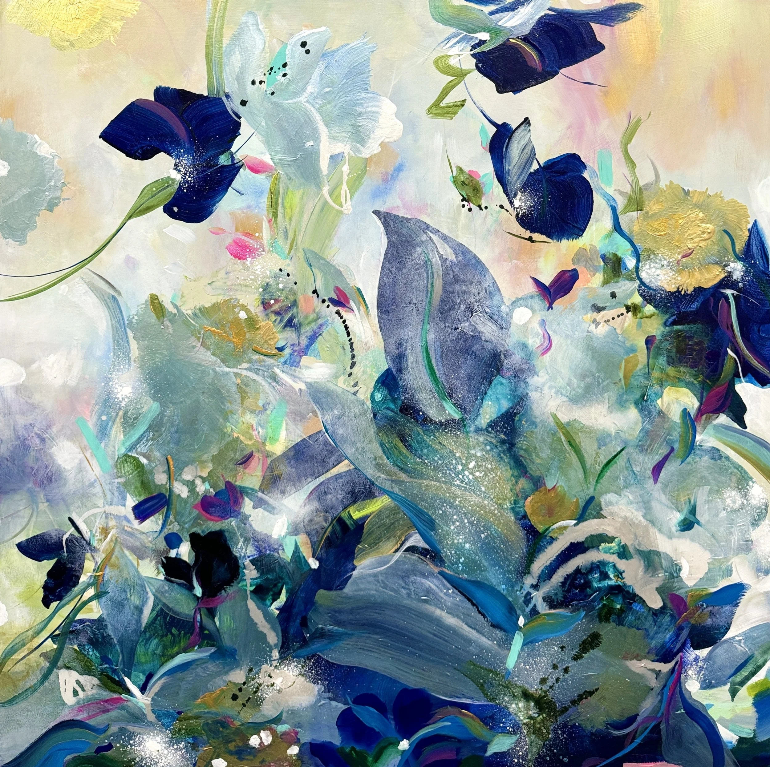 Levitate				
48 x 48 in.
Painting on baltic birch wood 
©2024 Jennifer J. L. Jones
Available at Hillary Whitaker Gallery, Ponte Vedra Beach, FL, U.S.