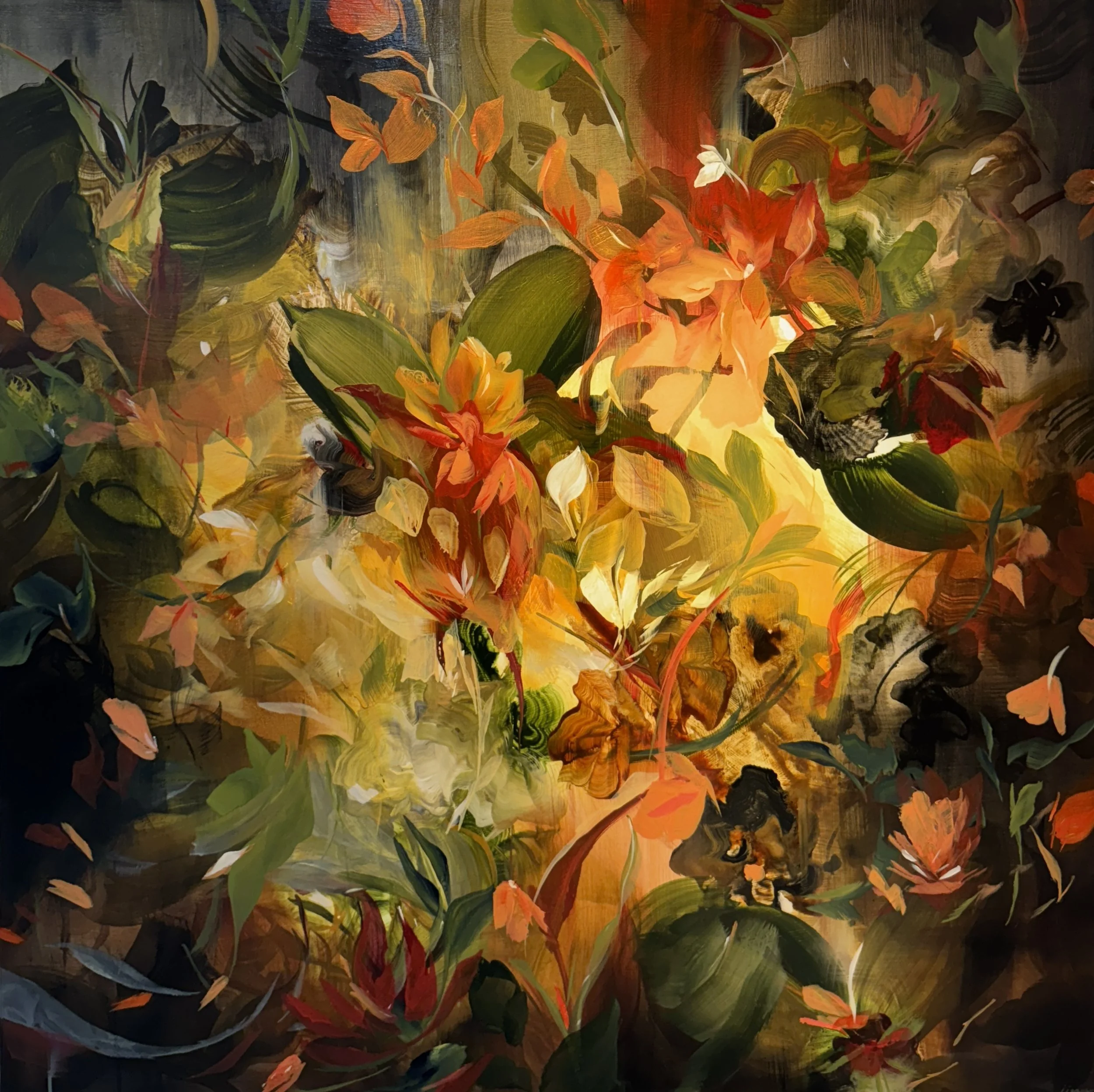 Botanic Renaissance 
44 x 44 in. 
Painting on baltic birch wood panel
©2025 Jennifer J. L. Jones
SOLD
