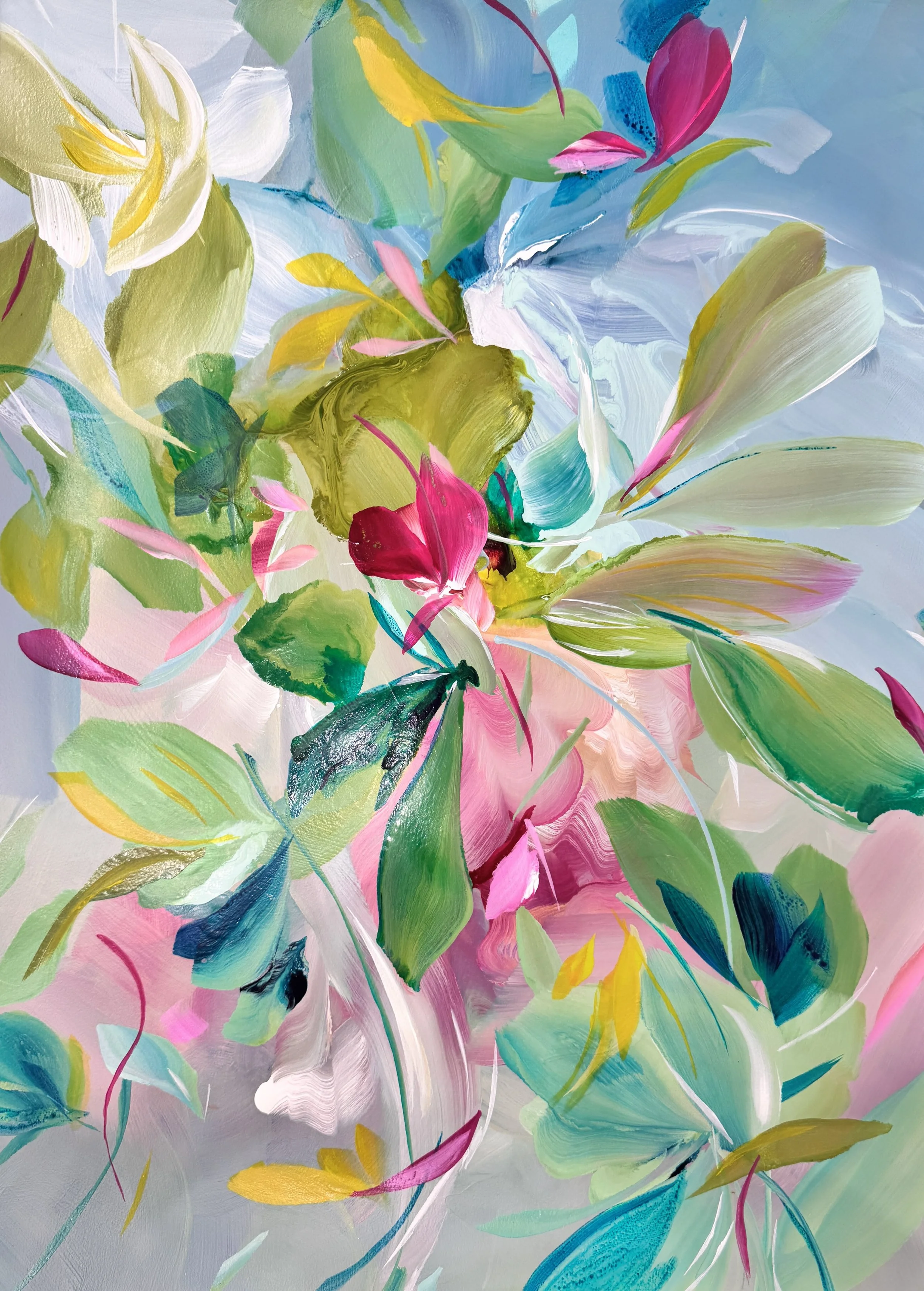 Caelora No. 4			
30h x 22.5w in.
Painting on paper
©2025 Jennifer J. L. Jones
Available at Hillary Whitaker Gallery, Ponte Vedra Beach, FL, U.S.