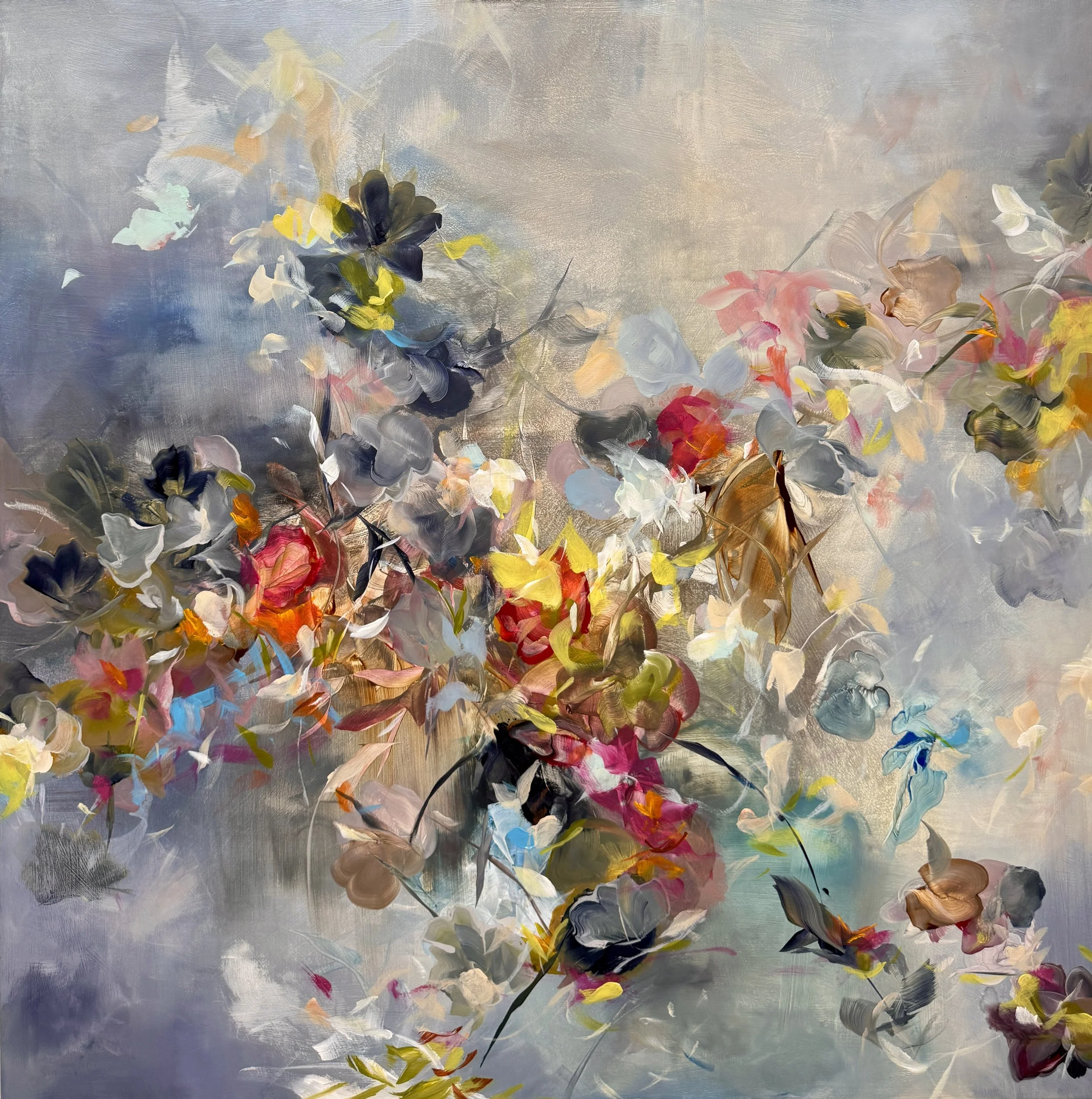 Sky Bloom
48 x 48 in. 
Painting on baltic birch wood panel
©2025 Jennifer J. L .Jones 
Available at Gallery 1871, Chicago, IL