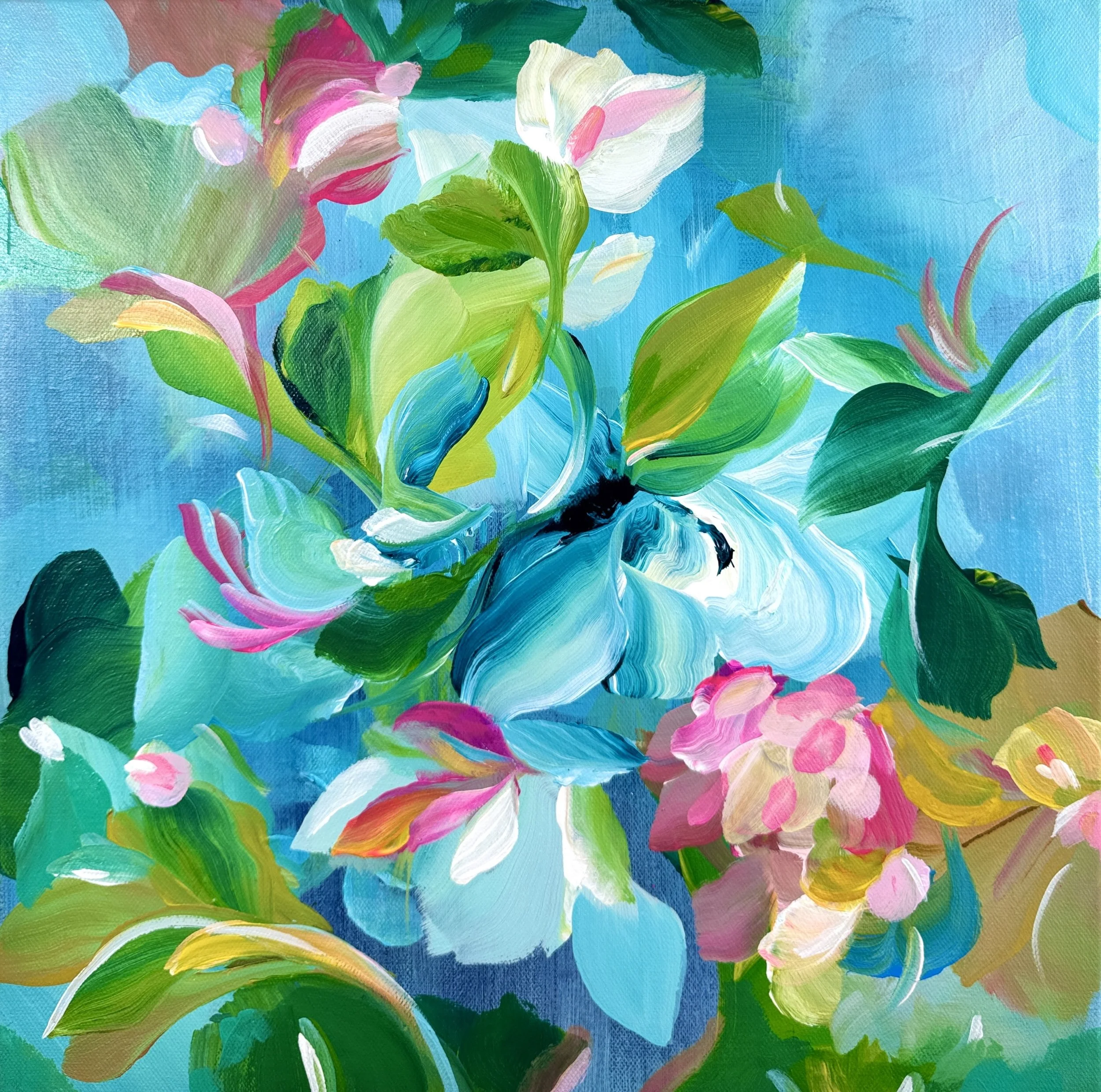 Hope No. 1			
16h x 16w in.
Painting on Canvas, Framed
©2025 Jennifer J. L. Jones
Available at Hillary Whitaker Gallery, Ponte Vedra Beach, FL, U.S.