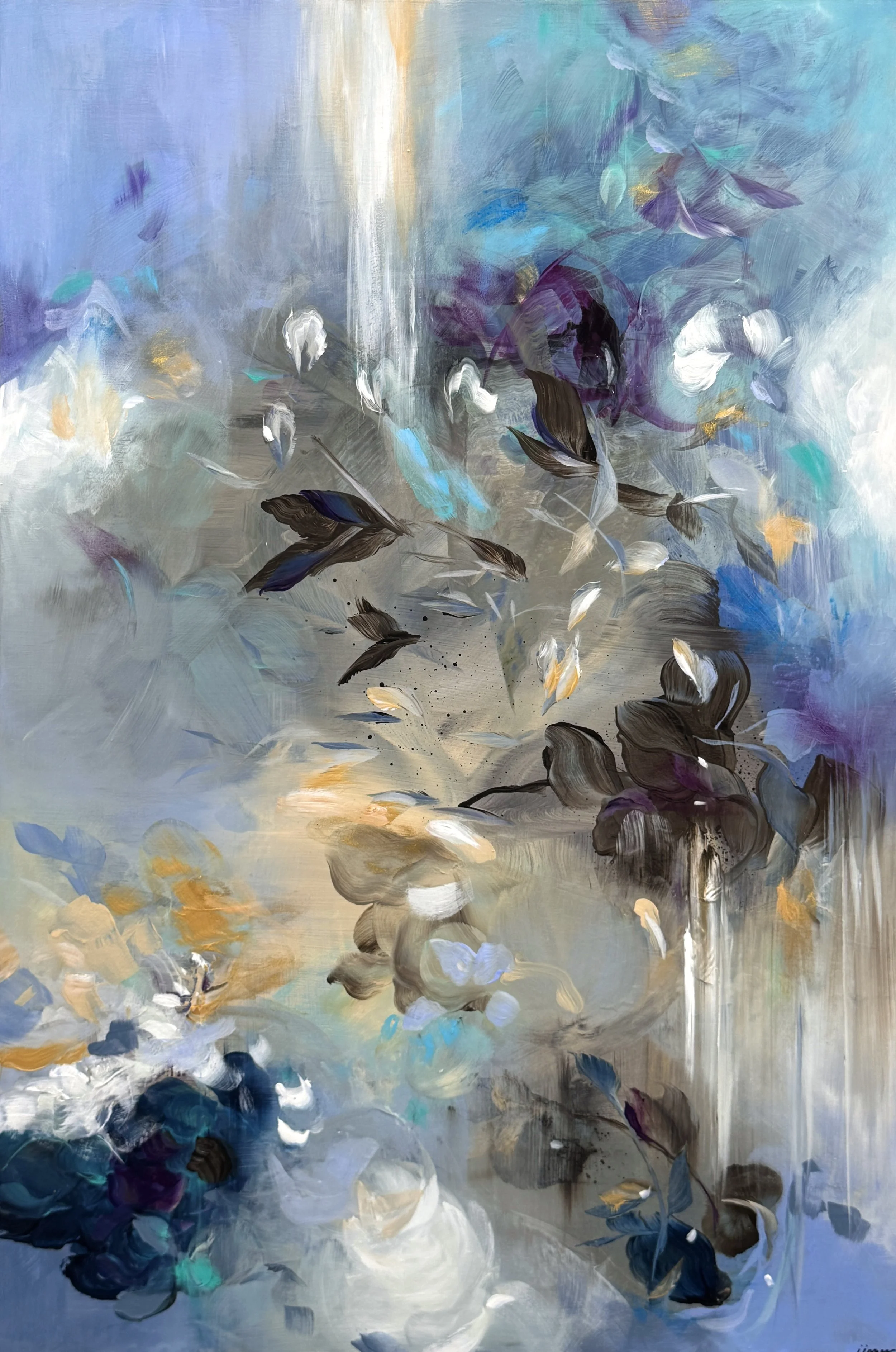 Flying Cloud No.2
36h x 24w in. 
Painting on baltic birch wood panel
©2026 Jennifer J. L. Jones
Available at New River Fine Art, Ft. Lauderdale FL, U.S.