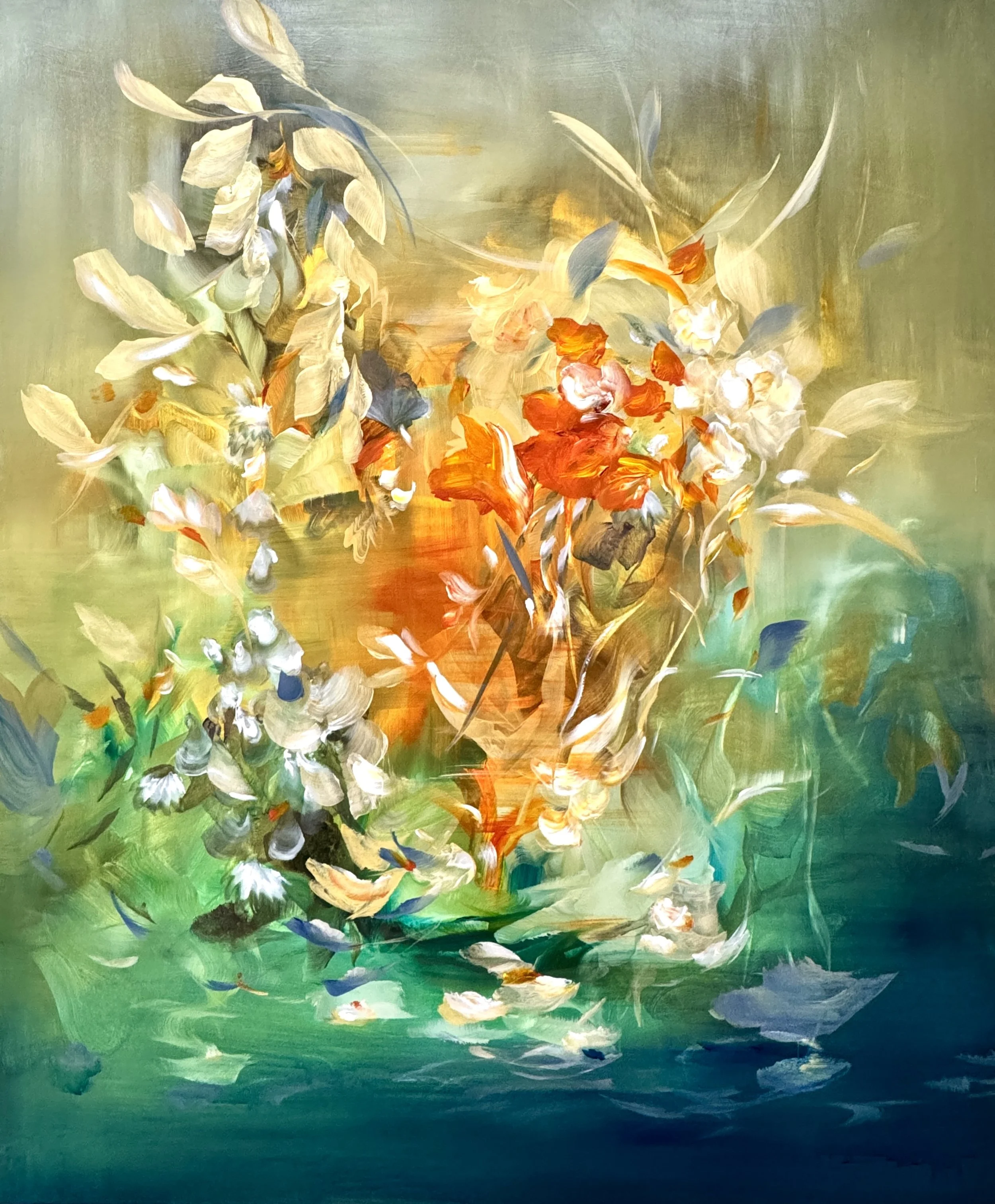 From Stardust
60h x 50w in. 
Painting on baltic birch wood panel
©2025 Jennifer J. L. Jones
Available at New River Fine Art, Ft. Lauderdale FL, U.S.