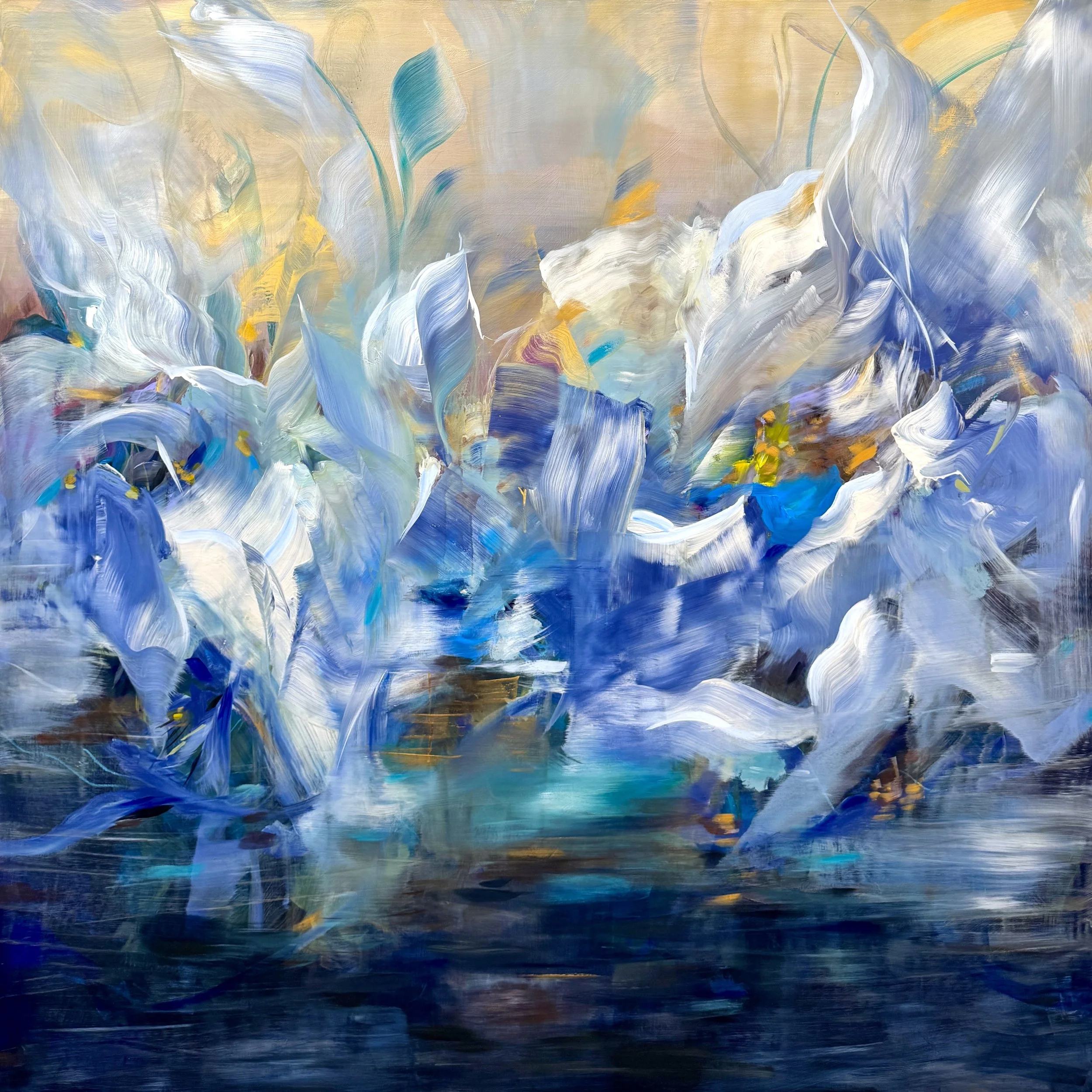 Calypso
72h x 72w in. 
Painting on baltic birch wood panel
©2026 Jennifer J. L. Jones
Available at New River Fine Art, Ft. Lauderdale FL, U.S.