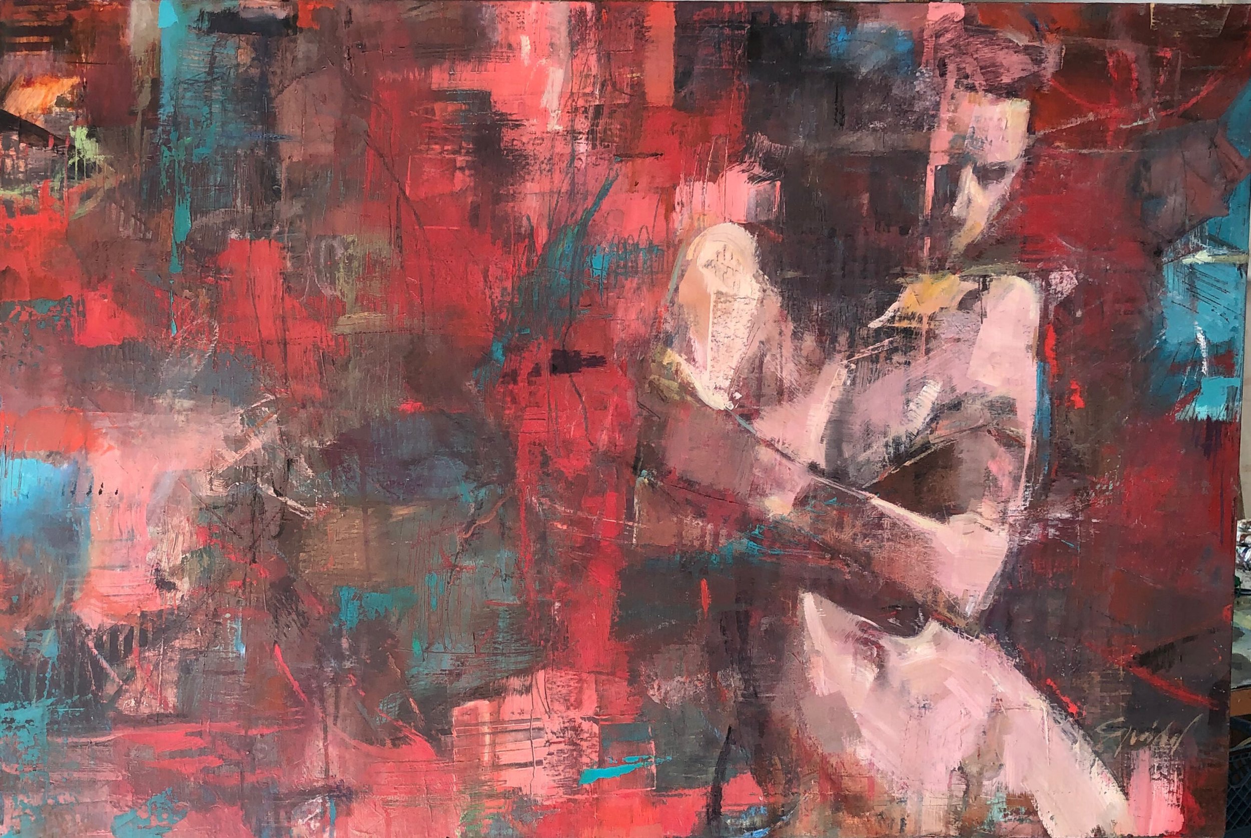 SOLD--LEAN IN   30x24"   oil on canvas