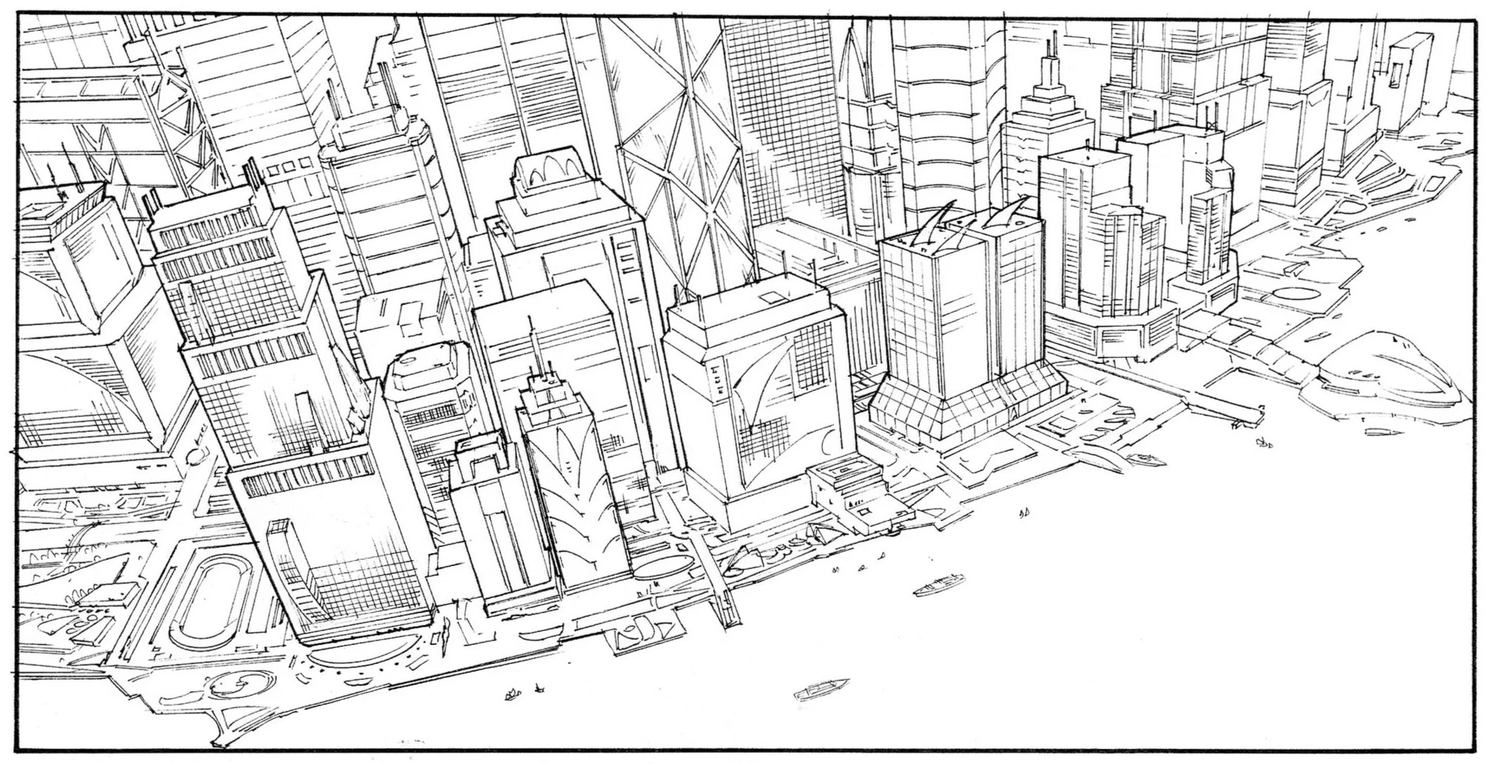  Downshot Hong Kong Coastline: Line art 