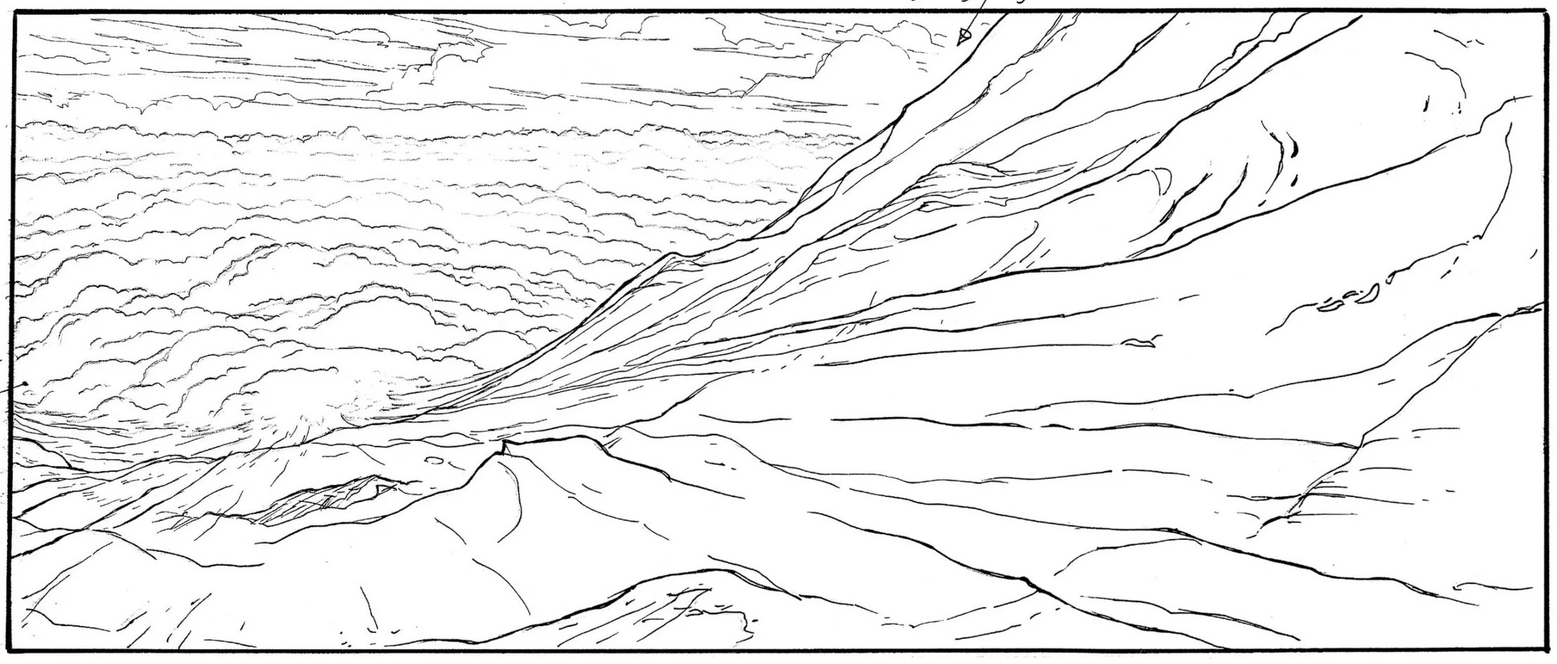  Exterior Tibetan Mountainside Fall: Line Art 