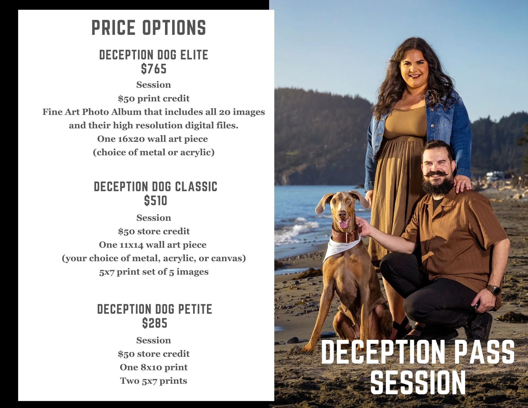 A family and their pet Doberman at Deception Pass's West Beach
