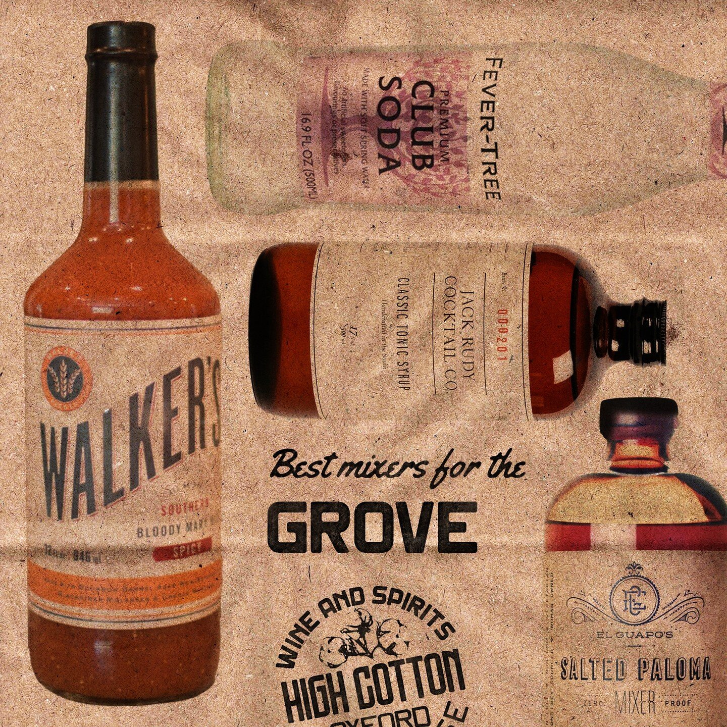 Every Grove tent should be stocked with quality mixers. Here's some of our favorites for game day:

El Guapo's Salted Paloma Mix
Walker's Bloody Mary Mix
Fever-Tree Club Soda
Jack Rudy Classic Tonic Syrup

Want more great drink recommendations for yo