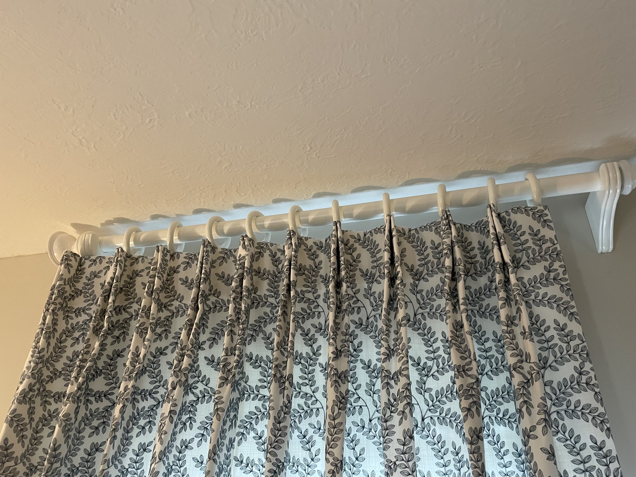 Inverted Pleat Custom Window Treatments, Drapery Panels, Floral Fabric, Drapery Rod, Cape Cod Window Treatments, Cape Cod Interior Design