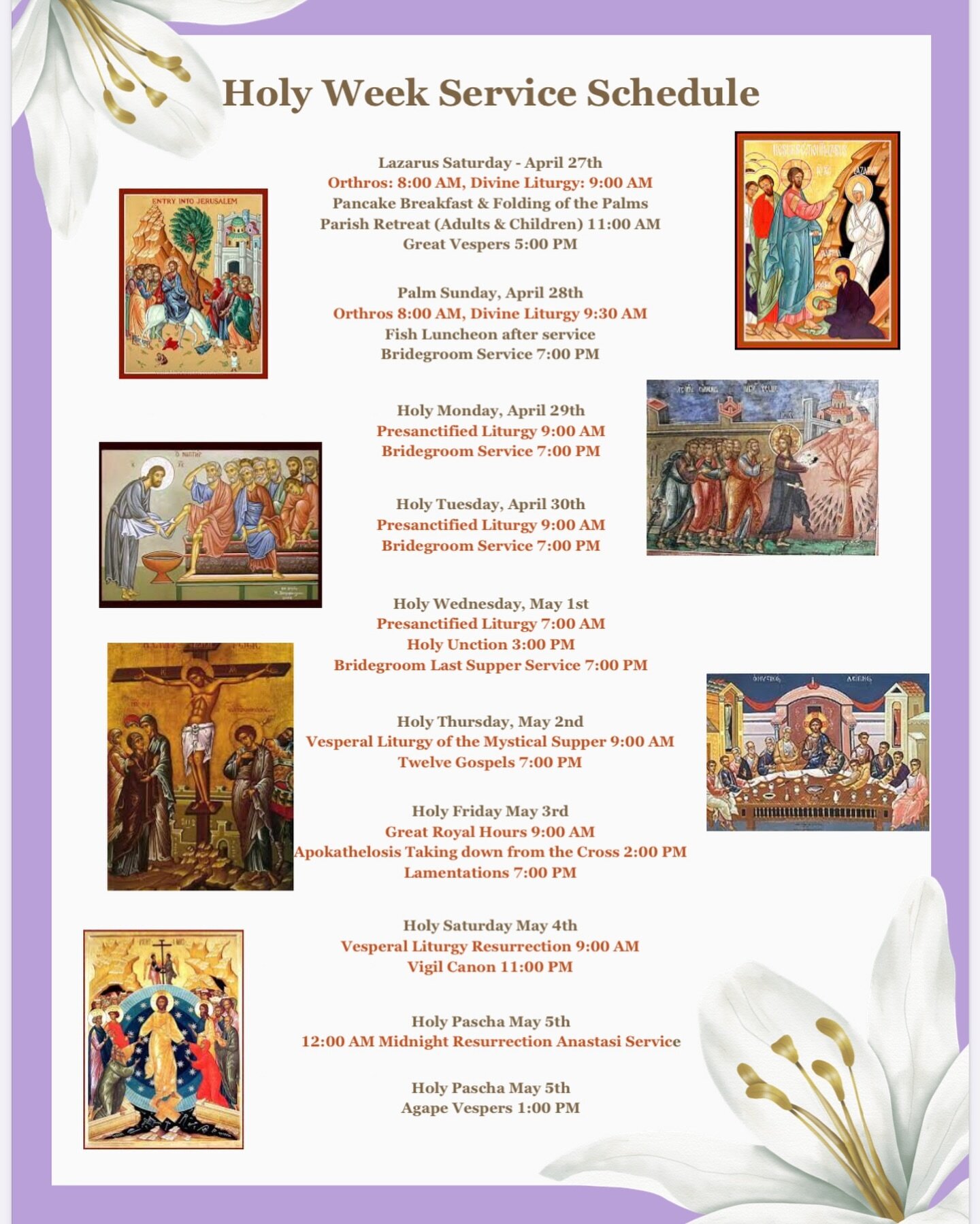 Holy Week Service Schedule