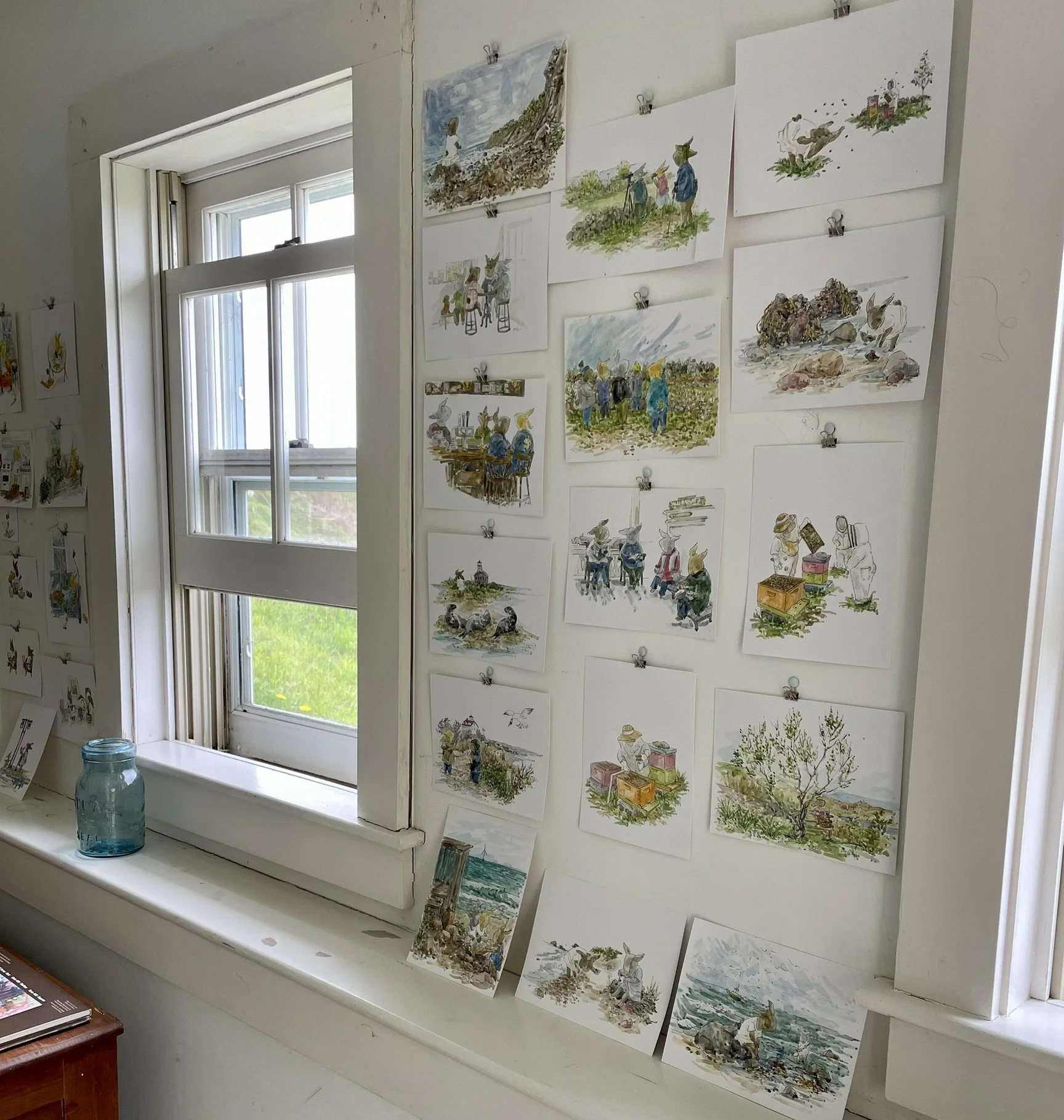Studio wall of Sarahs work at Sea Breeze.jpeg
