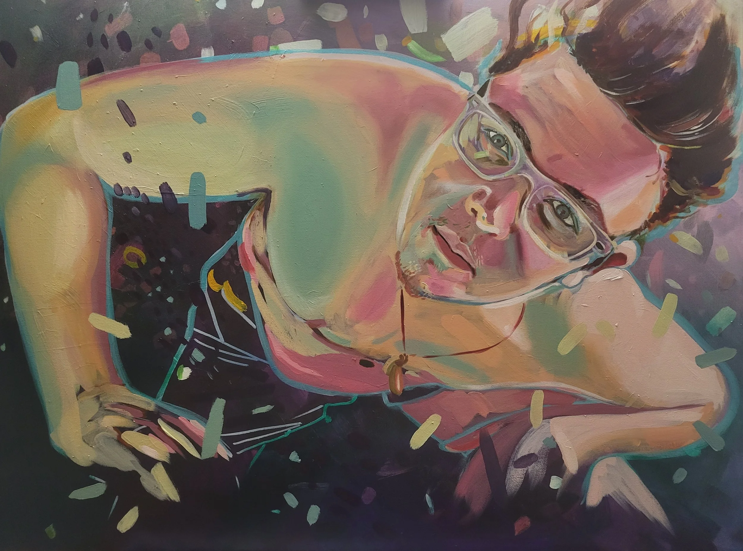 “First Self Portrait Post-Surgery”, 2023 
Oil and Acrylic on Canvas, 30” x 40”