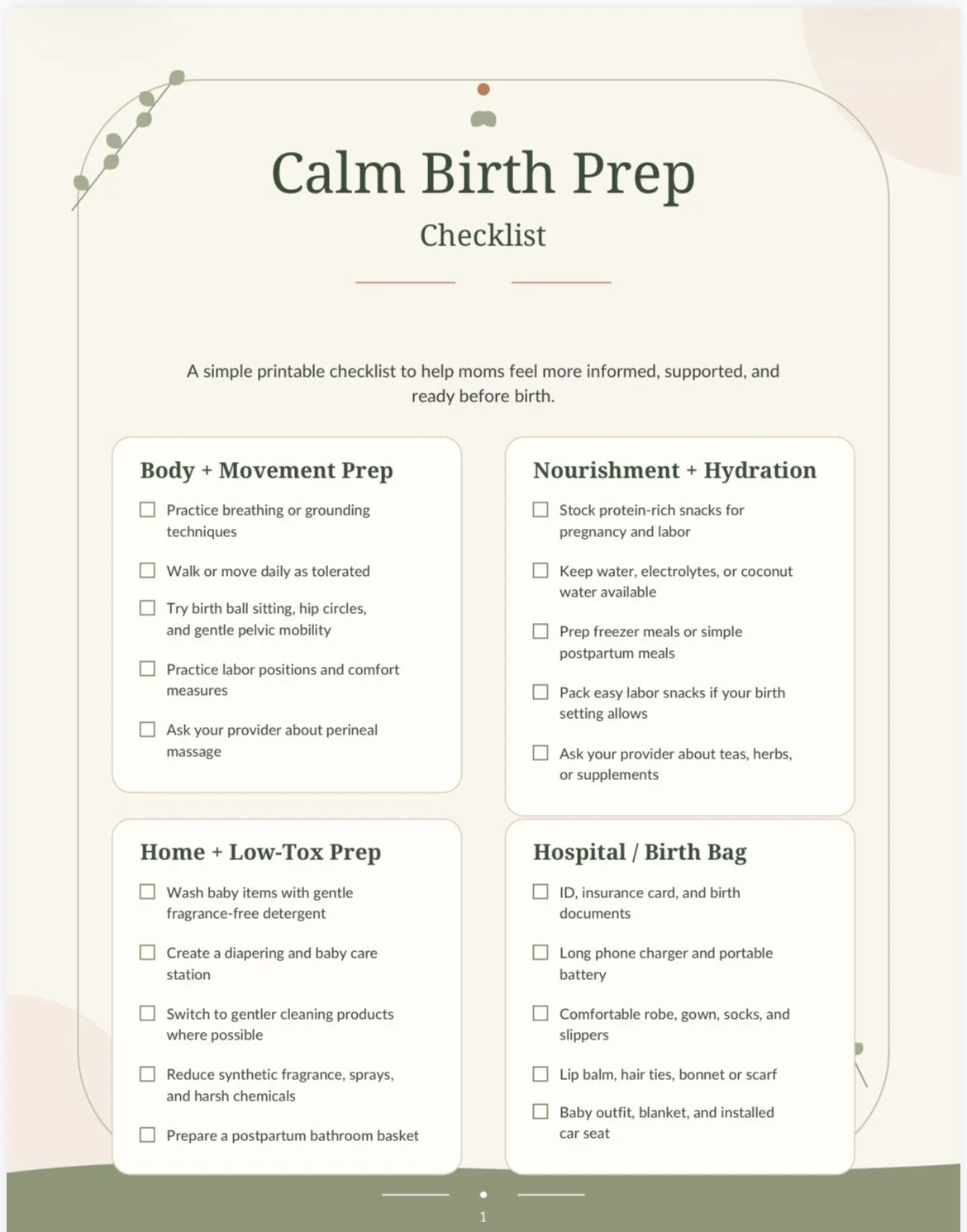 Calm Birth Prep Checklist