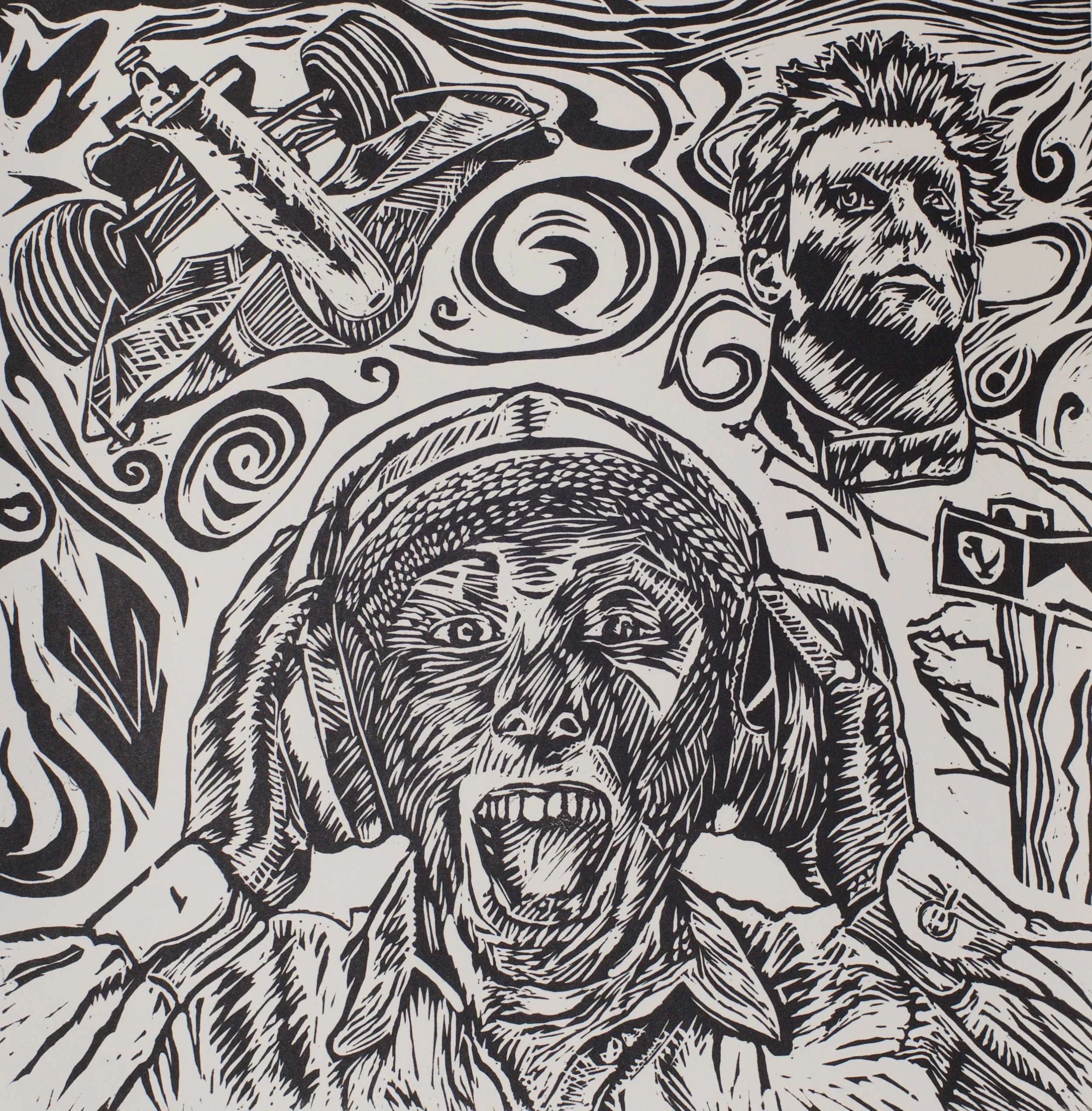 Joanne Gwatkin-Williams_Mad for Motor Racing_Linocut