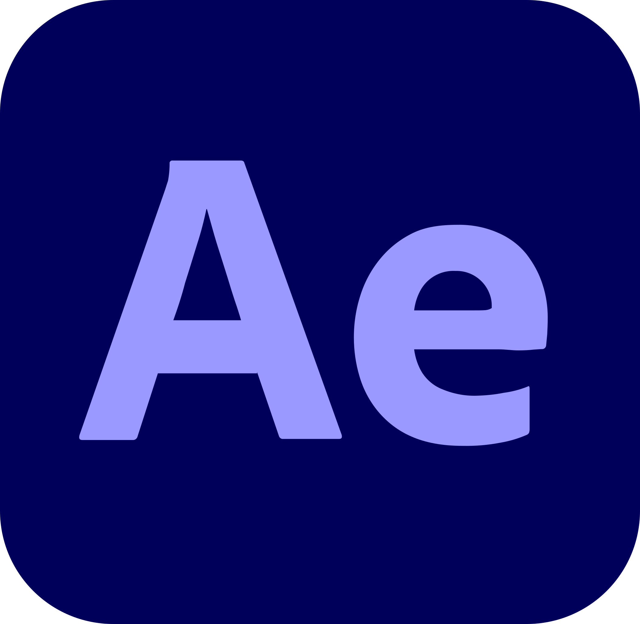 Graphic icon of a large letter A and a smaller letter e in purple on a dark blue background.