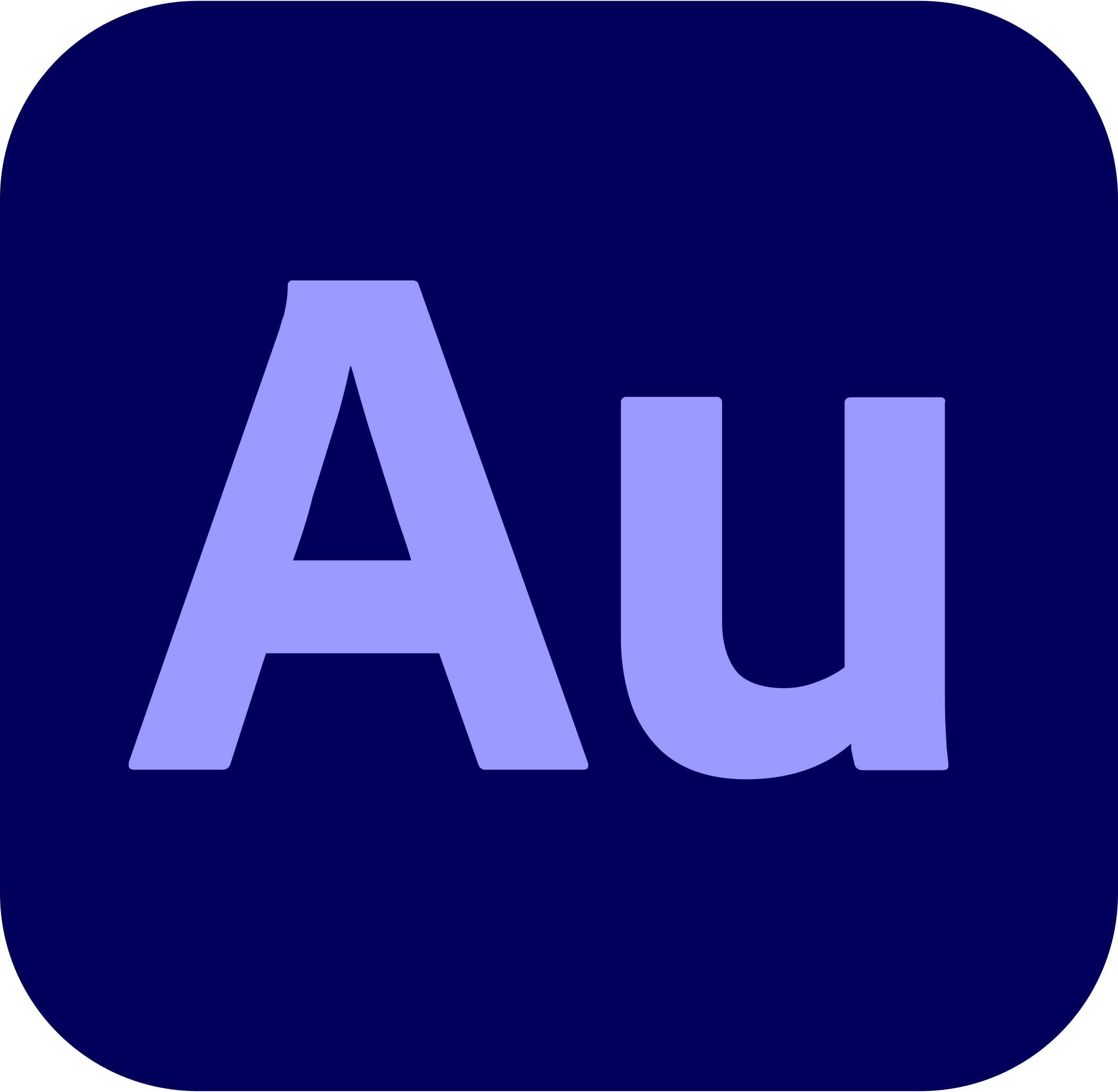Square blue app icon with rounded corners, featuring large, light blue capital letter 'A' and lowercase letter 'u' in the center.