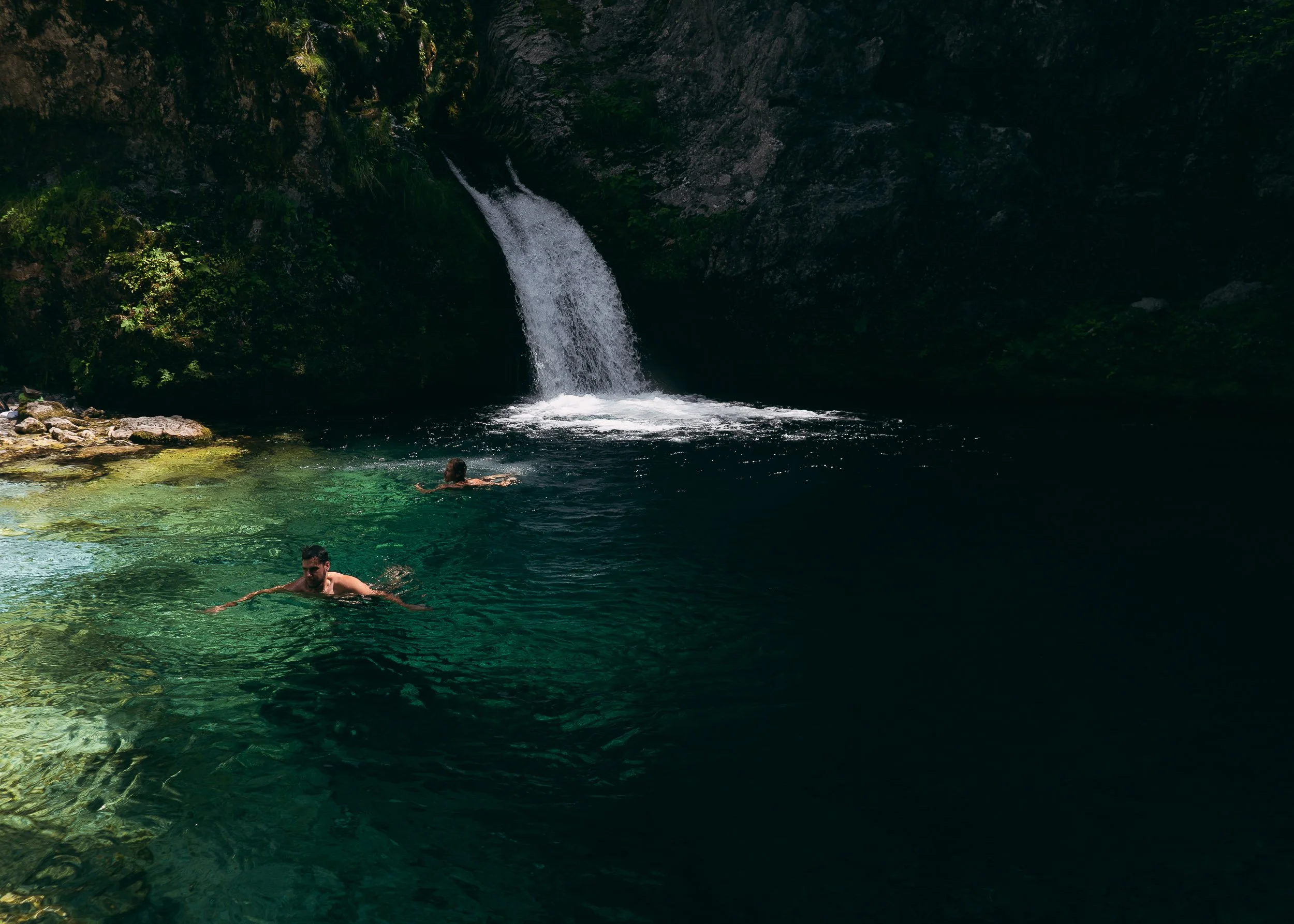 Taking a (quick) dip in a glacial spring, Albania