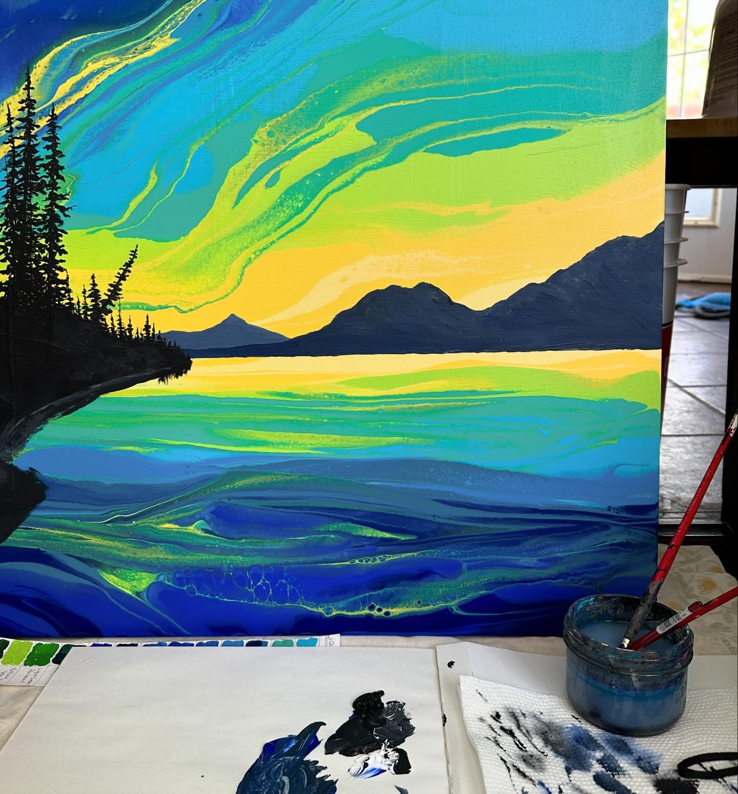 Some fun new Yukon landscape paintings in progress&hellip; this one&rsquo;s big! Oh, I can&rsquo;t wait to see how it turns out! 
❤️🎨🤗
#workinprogress #abstractlandscapes #yukonartist #northernartist #creatingforhappiness #springcreations #artforyo