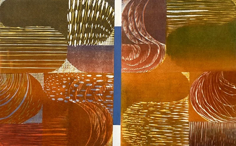 Symmetry in Motioin-1, reduction woodcut, 10X16"