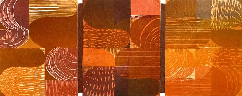 Symmetry in Motion- 4,reduction woodcut, 10x24.5"