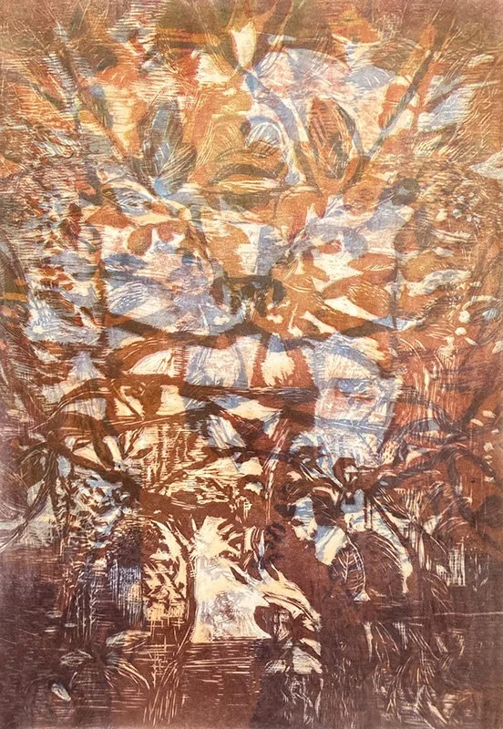 Fractures of Light, reduction woodcut,  wax,24"x18"