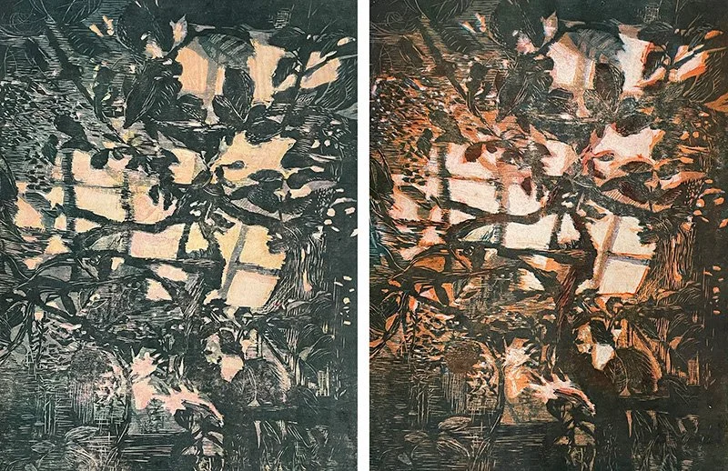 Awakening Day, reduction woodcut, 24"x38""