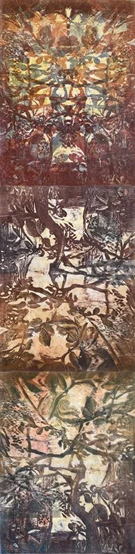 Movement of Light,reduction woodcut, wax, 72"x18"