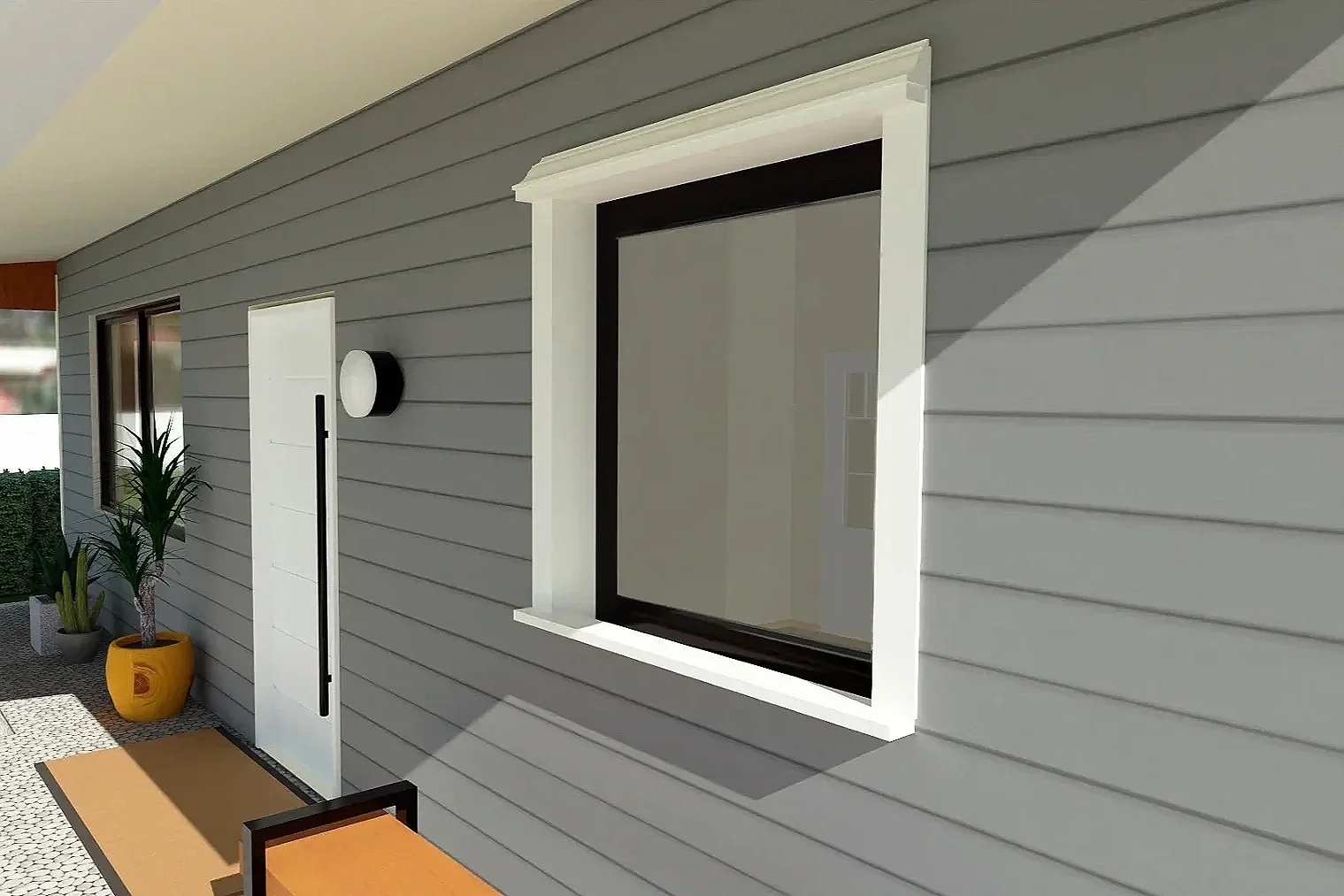 Window with a top brim and deep reveal