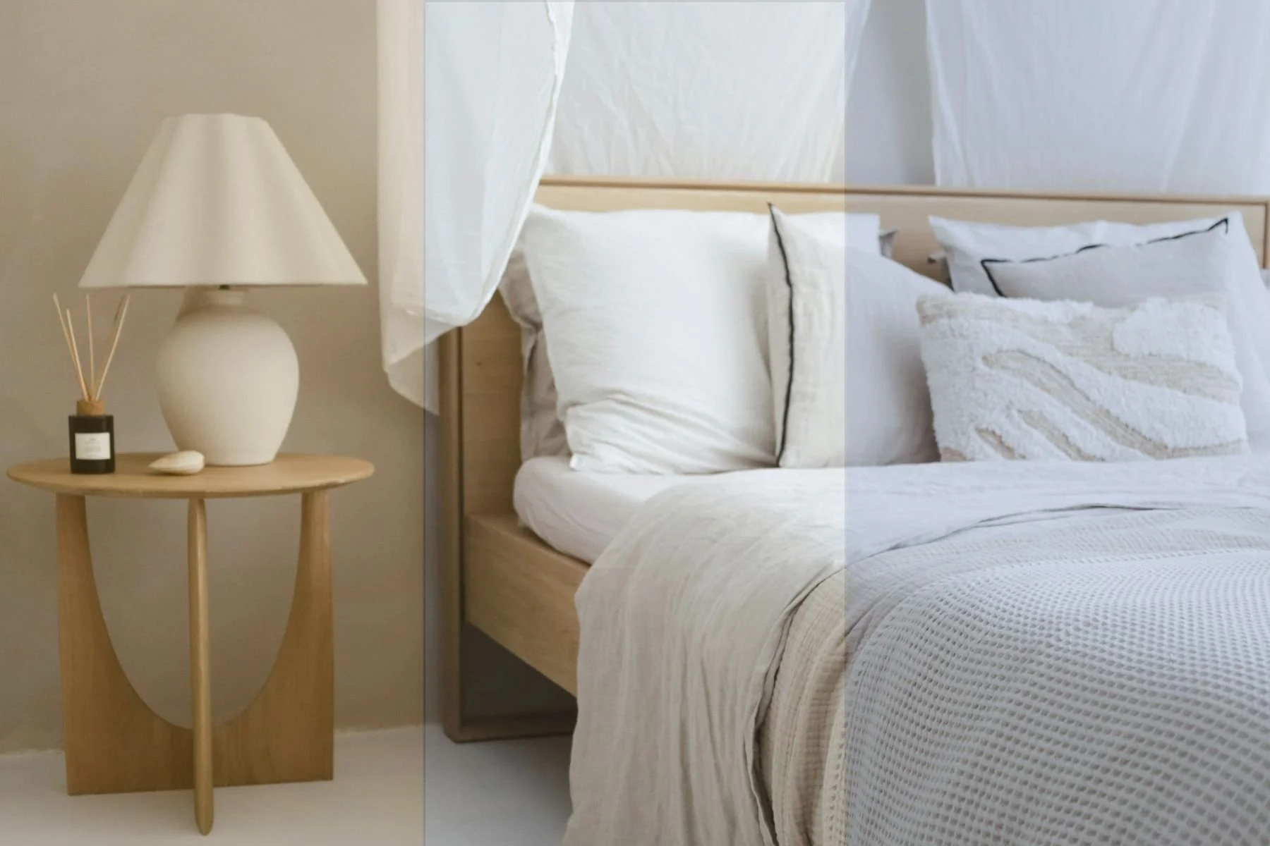 Split image showing warm, neutral and cool lighting in one interior space